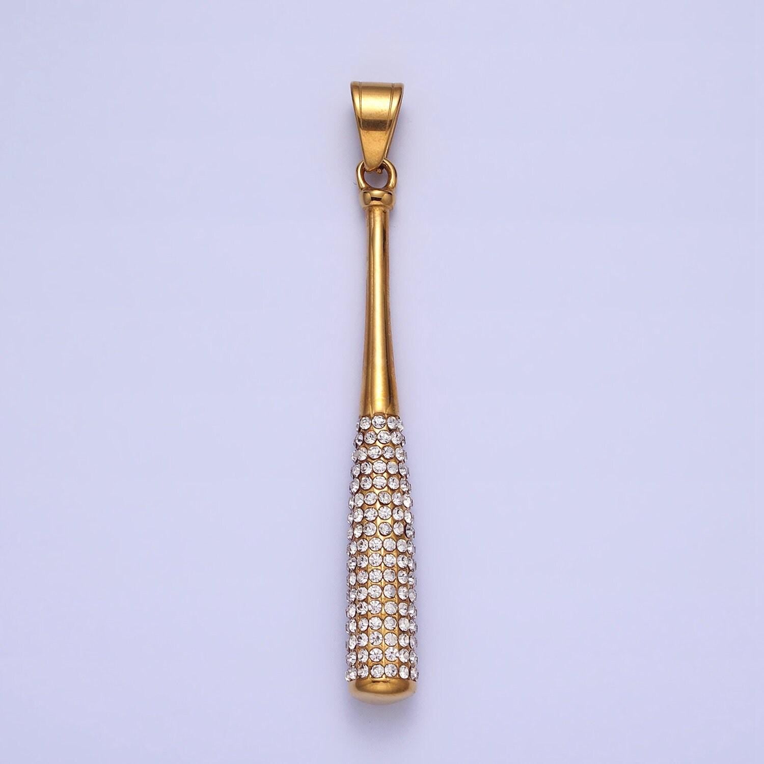 Stainless steel baseball bat pendant micro pave gold baseball charms 3d pendants j763 j771