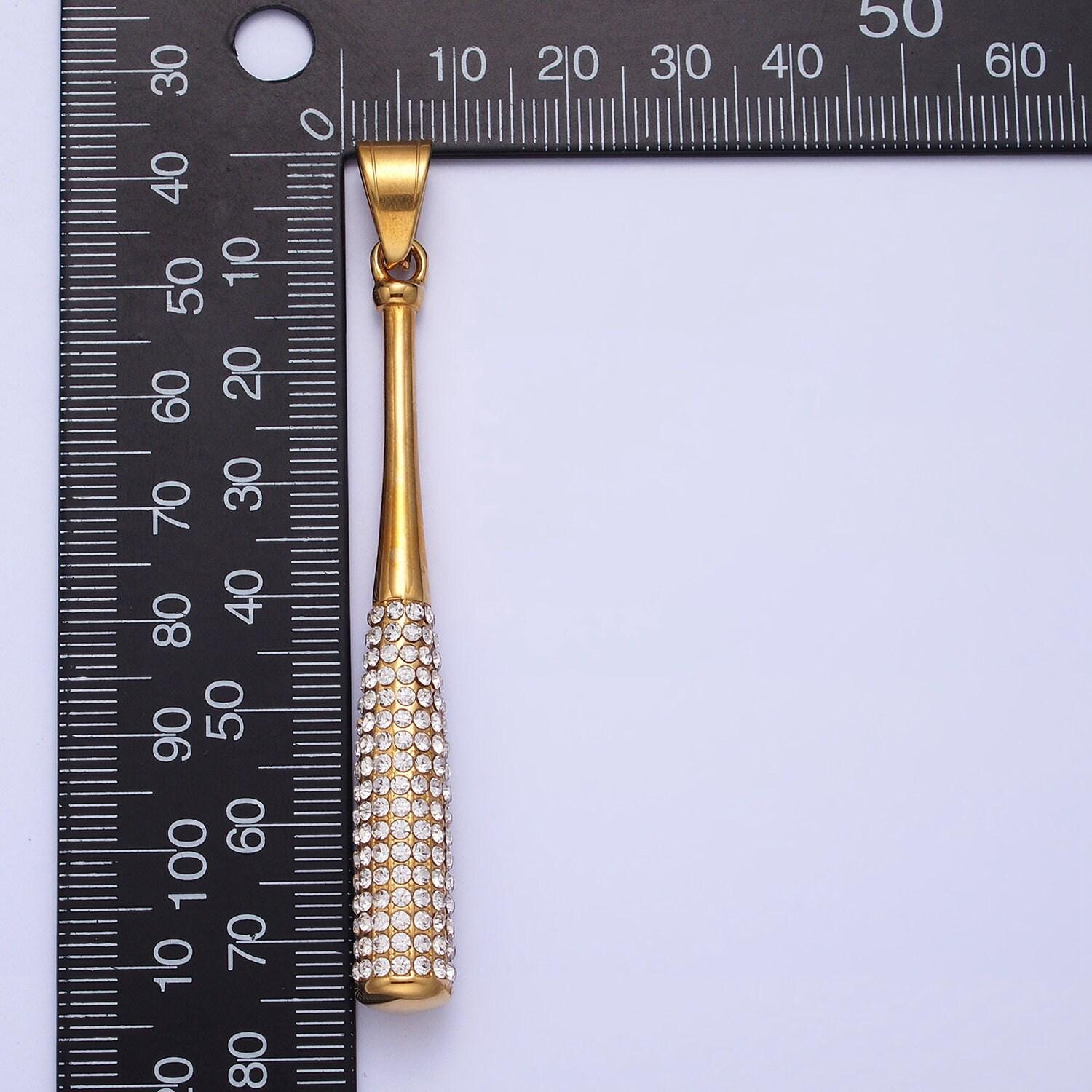 Stainless steel baseball bat pendant micro pave gold baseball charms 3d pendants j763 j771