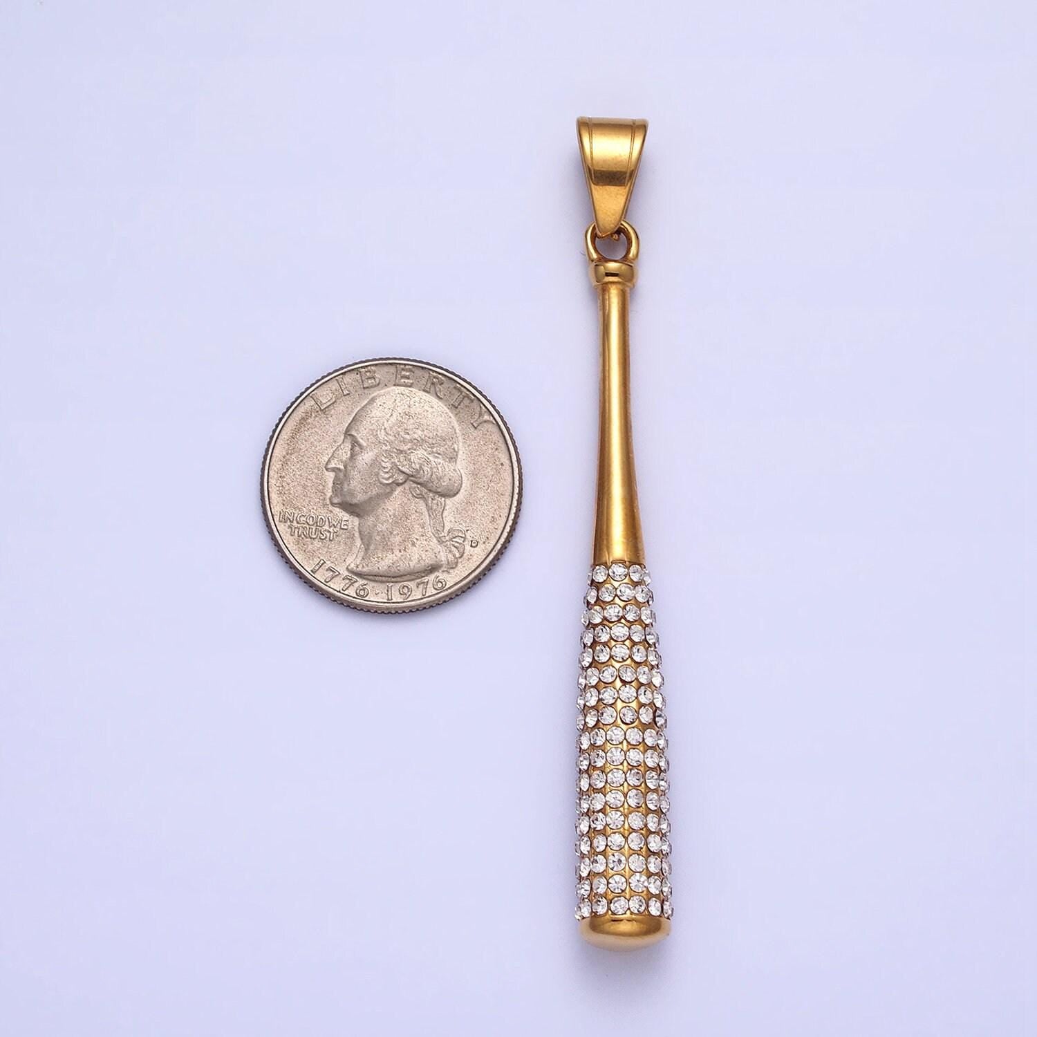 Stainless steel baseball bat pendant micro pave gold baseball charms 3d pendants j763 j771