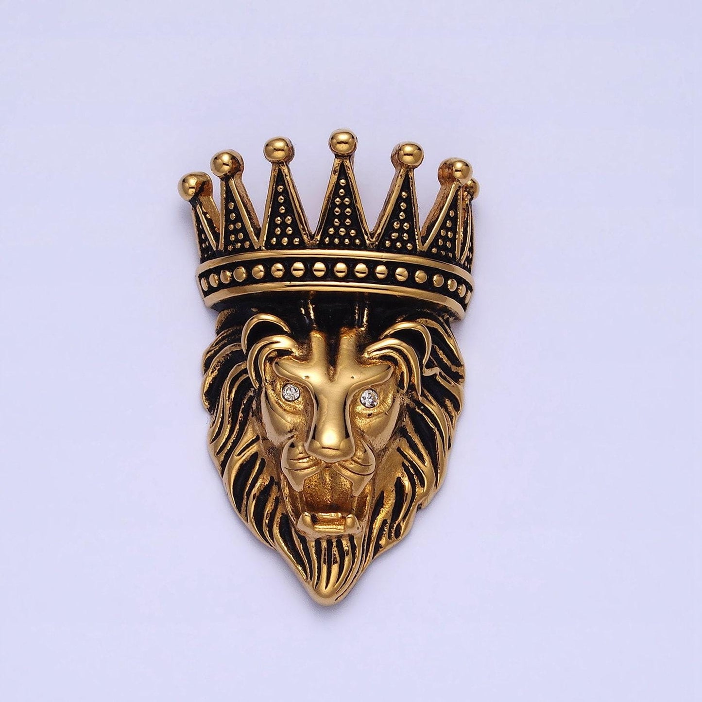 Stainless steel lion with crown pendant, heavy bold statement lion king head pendant, leo horoscope necklace charm hip hop j761