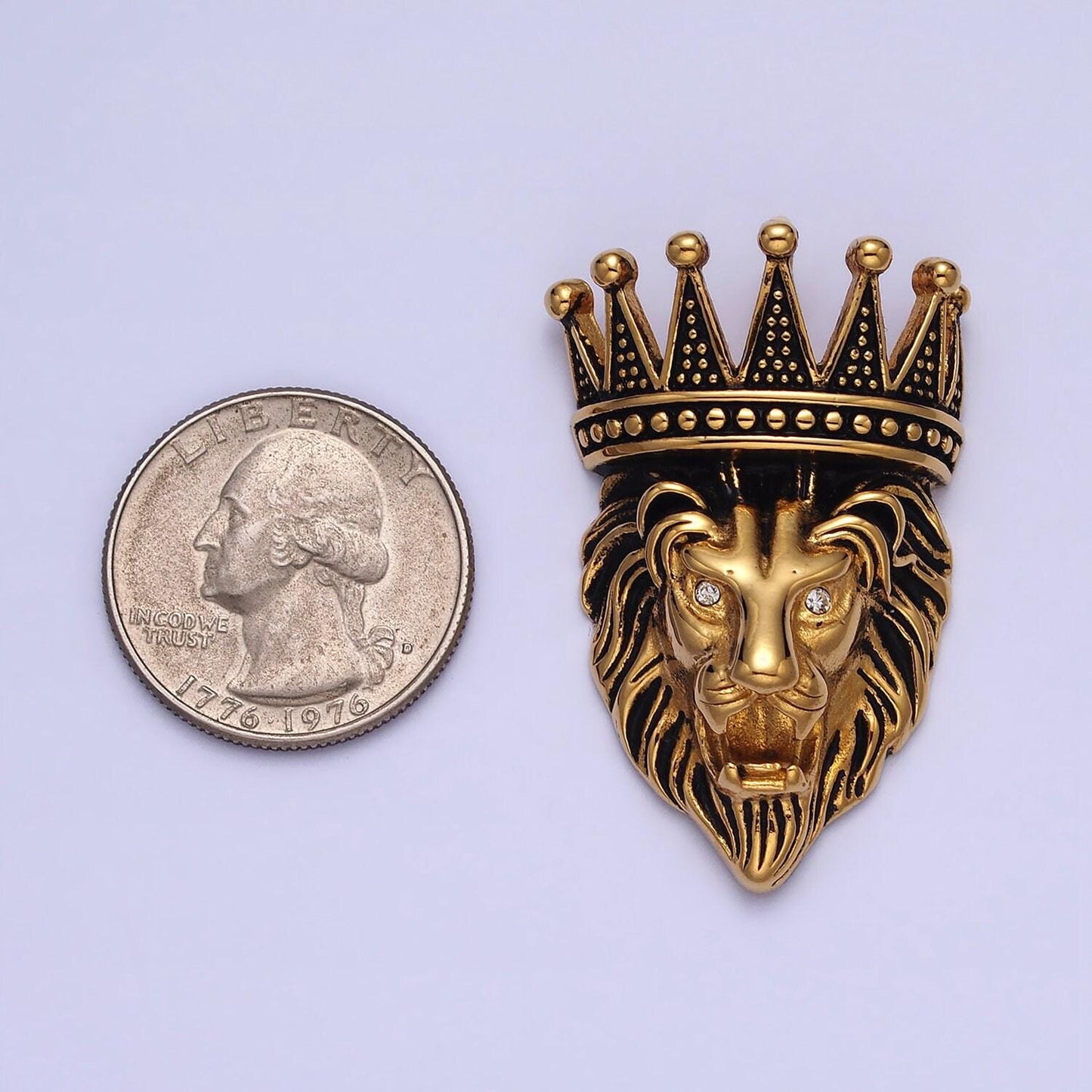 Stainless steel lion with crown pendant, heavy bold statement lion king head pendant, leo horoscope necklace charm hip hop j761