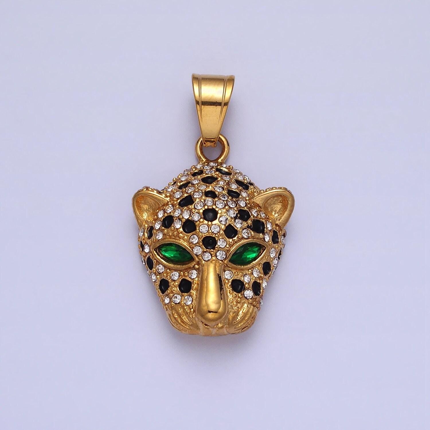Stainless steel leopard pendant woman men hip hop jewelry gold animal cat statement charms micro pave 3d pendants j755 j758