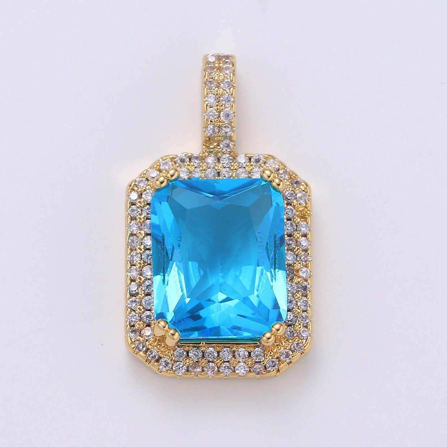 Cubic blue, black, green, pink, red 24k gold filled solitaire micro pave pendant, large emerald diamond square cz stone pendant j-238~j-242