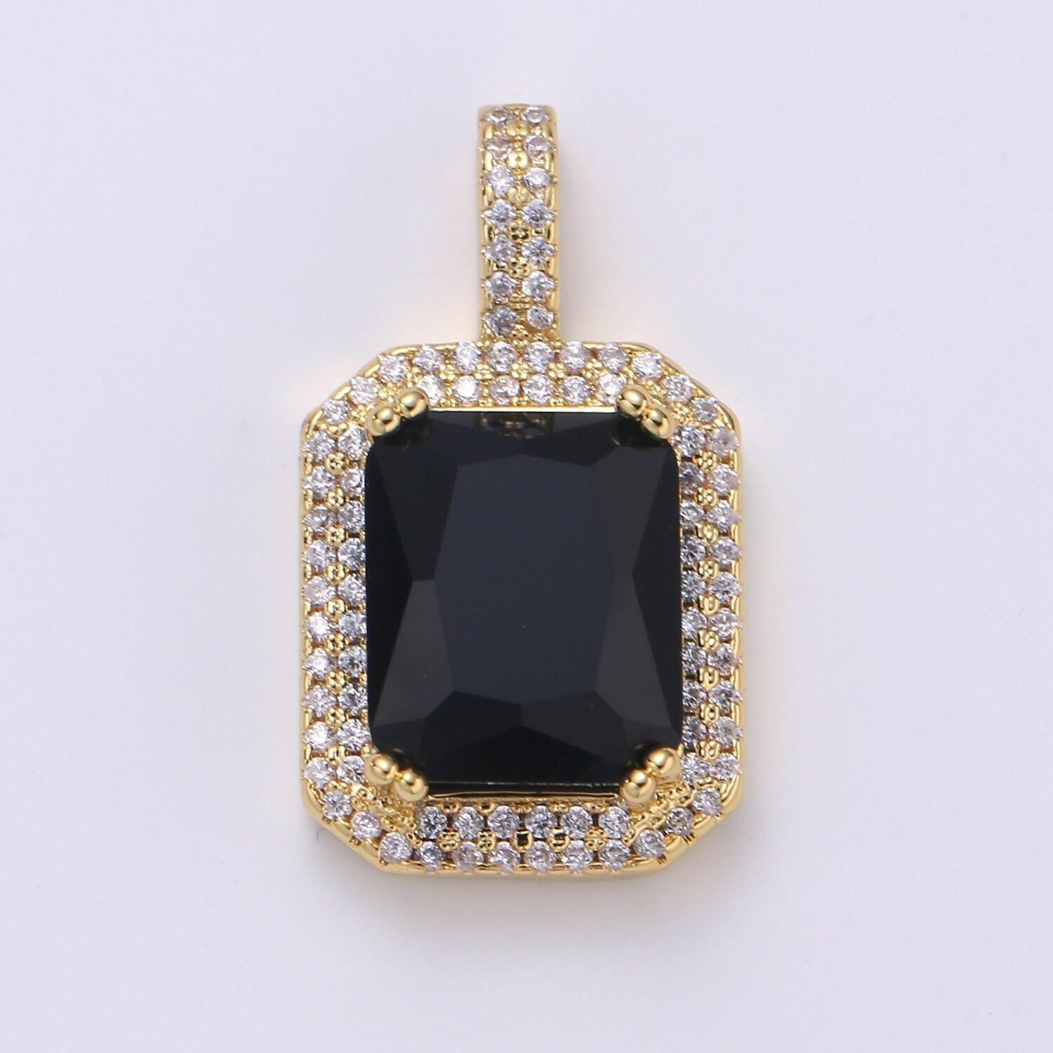 Cubic blue, black, green, pink, red 24k gold filled solitaire micro pave pendant, large emerald diamond square cz stone pendant j-238~j-242