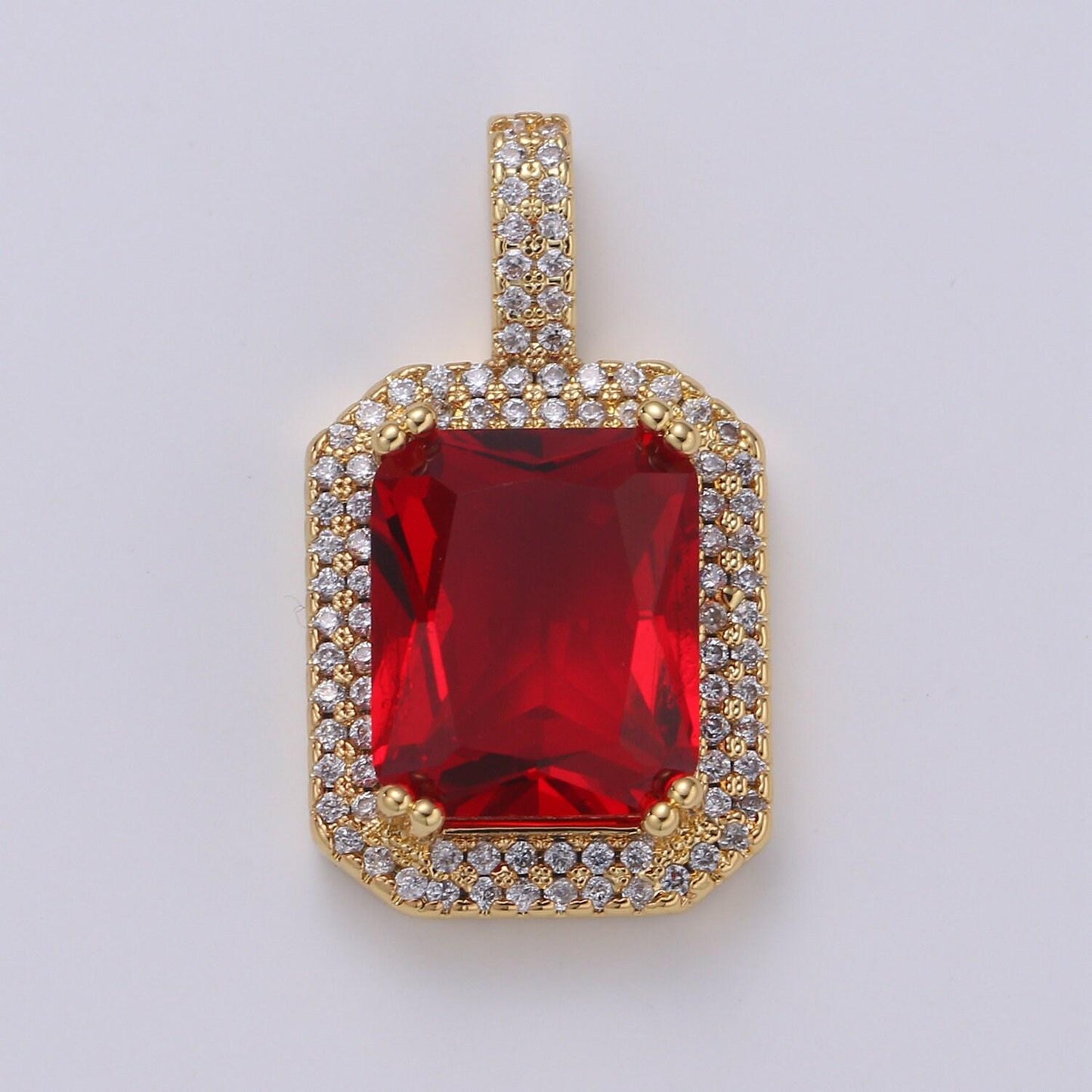 Cubic blue, black, green, pink, red 24k gold filled solitaire micro pave pendant, large emerald diamond square cz stone pendant j-238~j-242