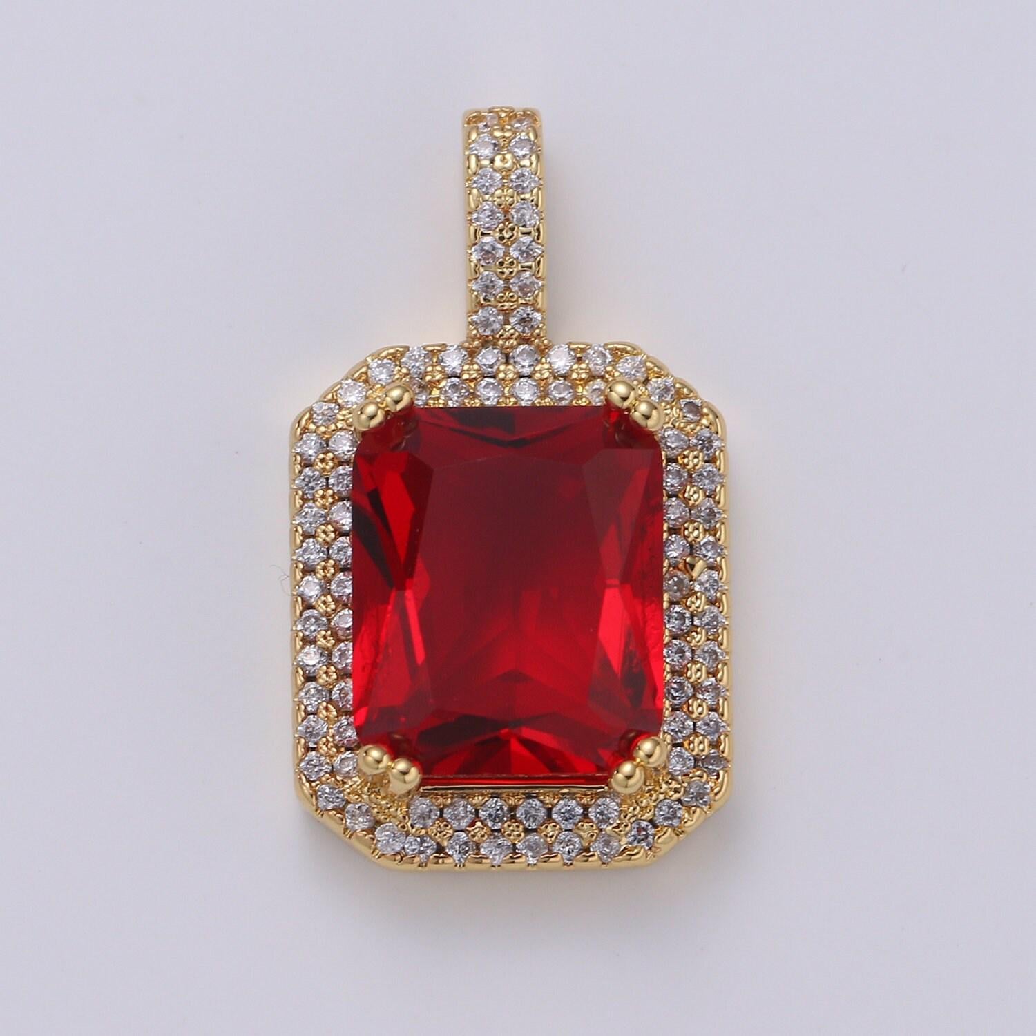 Cubic blue, black, green, pink, red 24k gold filled solitaire micro pave pendant, large emerald diamond square cz stone pendant j-238~j-242