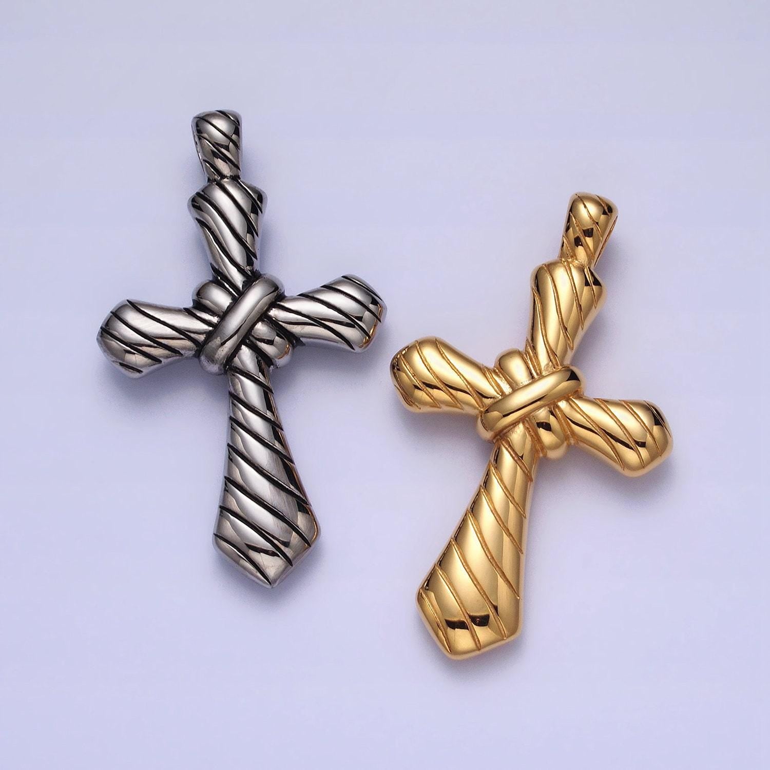 Stainless steel religious charm men line-textured tie pendant in gold & silver for priest gift idea christian catholic jewelry | j730 j739