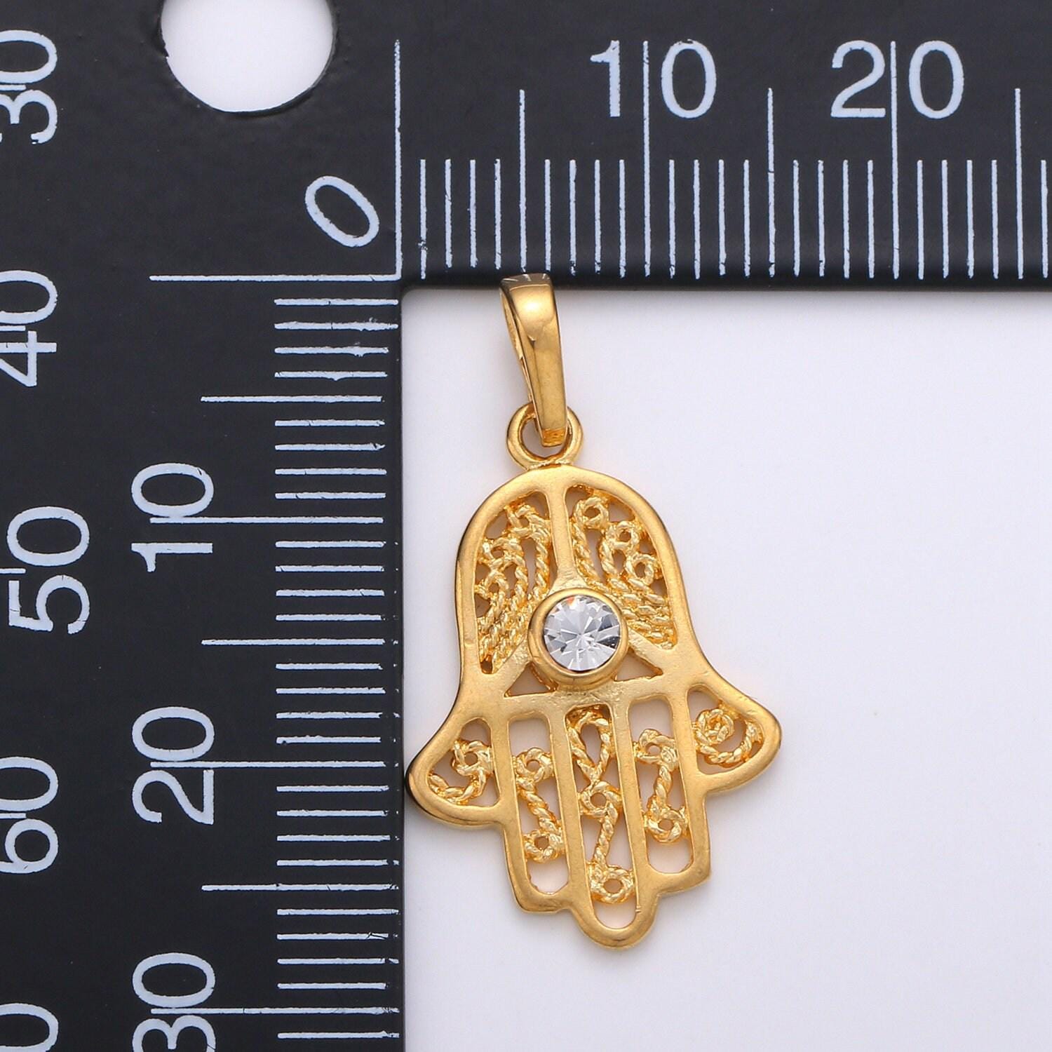 Filigree 24k gold hamsa hand pendant- small hamsa pendant - dainty charm - cubic hamsa hand charm - necklace bracelet earring, pdgf-1943