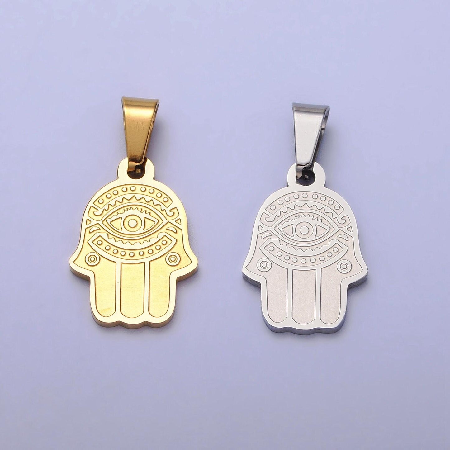 Gold hand of hamsa necklace pendant evil eye charm• good luck charm • religious necklace • protection amulet jewelry making j700
