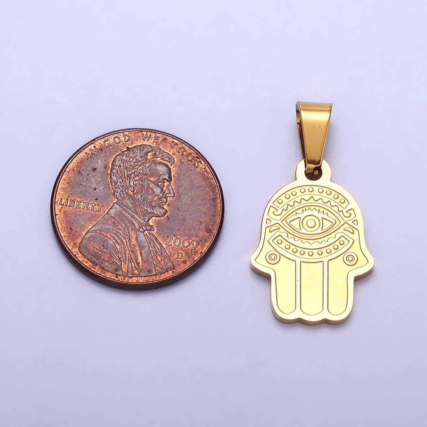 Gold hand of hamsa necklace pendant evil eye charm• good luck charm • religious necklace • protection amulet jewelry making j700