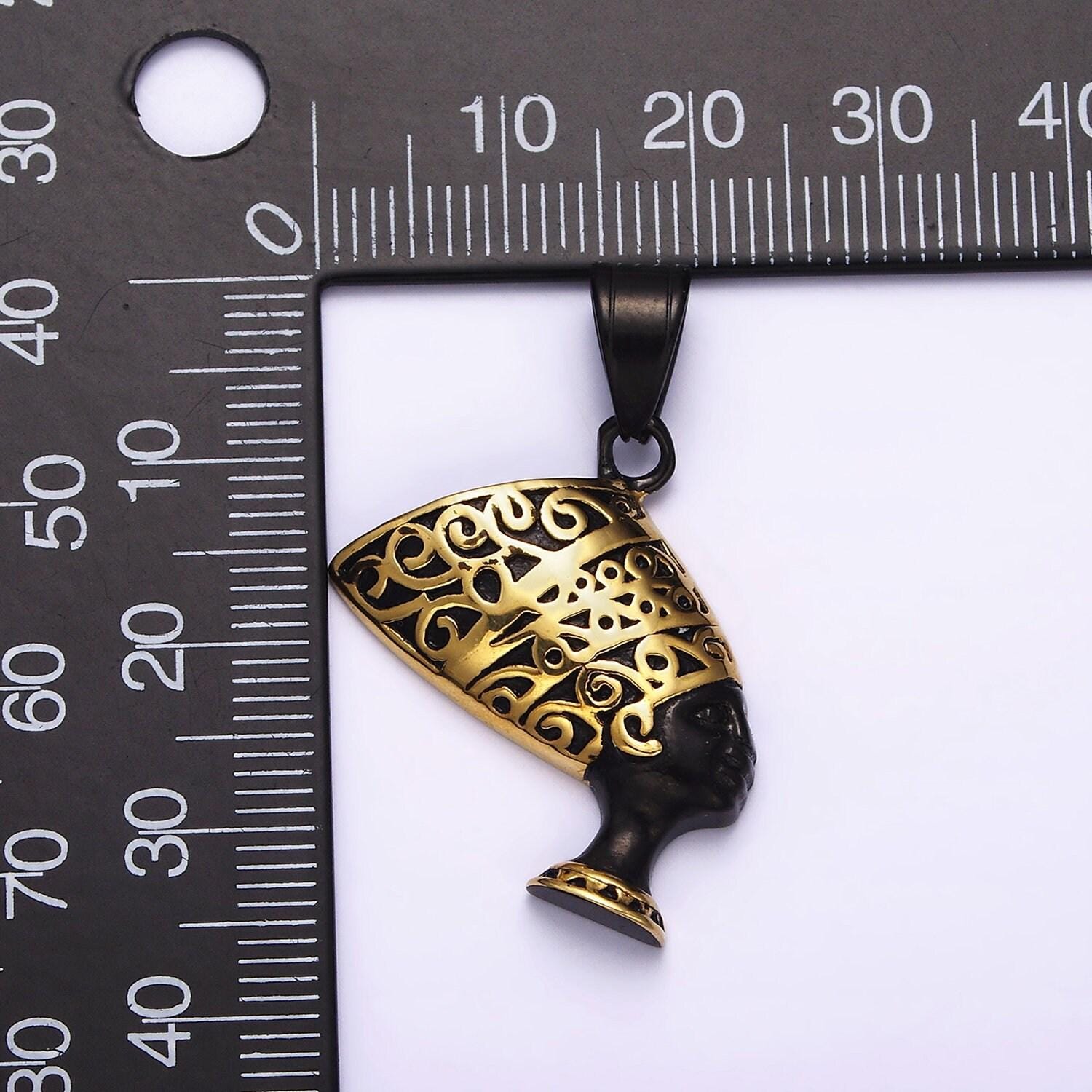 Stainless steel black gold nefertiti charm ancient egyptian queen head figurine pendant | j690