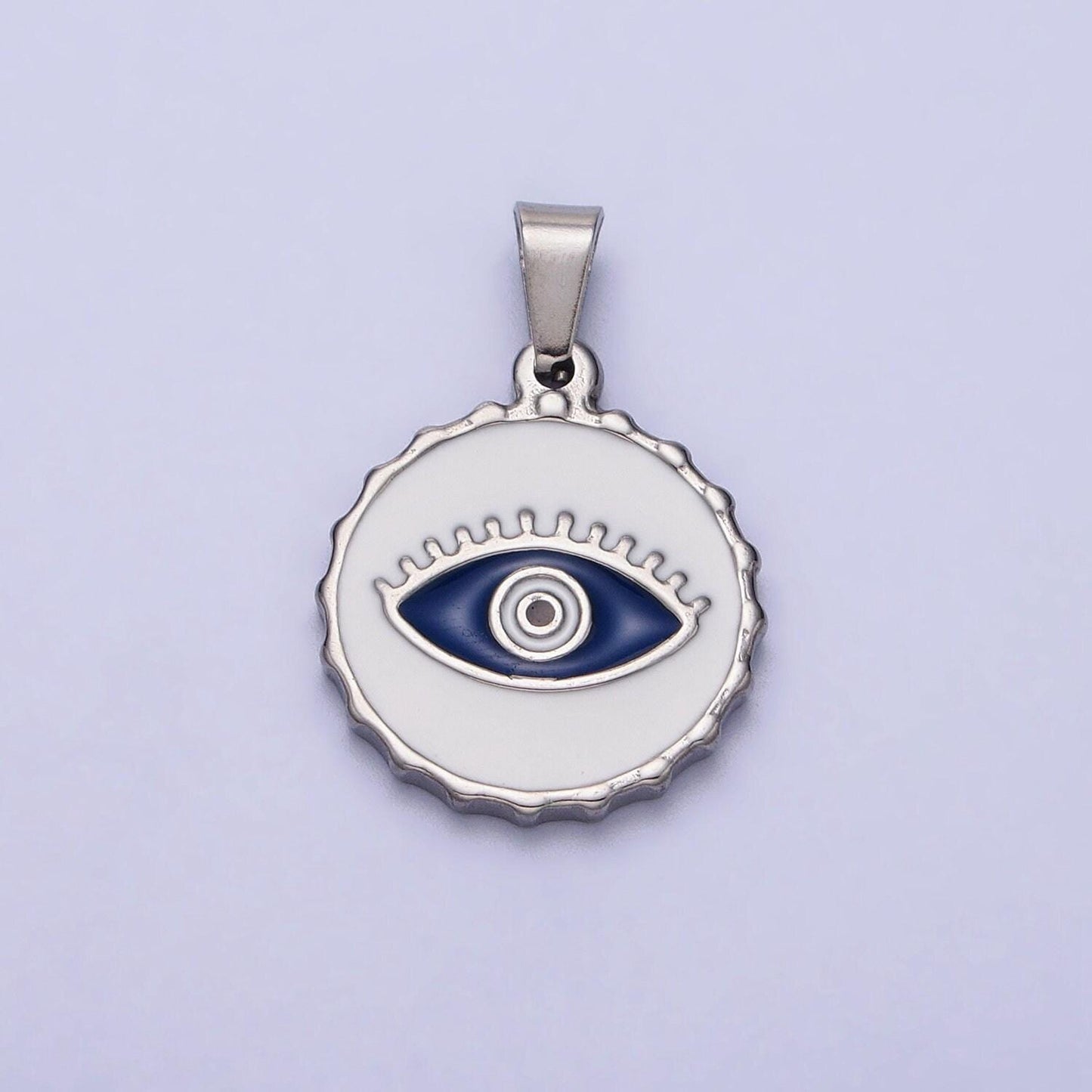 Stainless steel green, blue evil eye white enamel round textured pendant in gold & silver | j683 j686 j689 j698