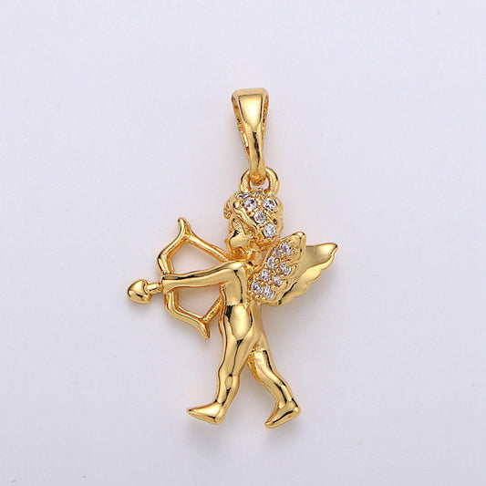 Cupid 24k gold pendant,bow arrow charm, micro pave cubic mini pendant, dainty beautiful jewelry bracelet earring necklace, pdgf-1940