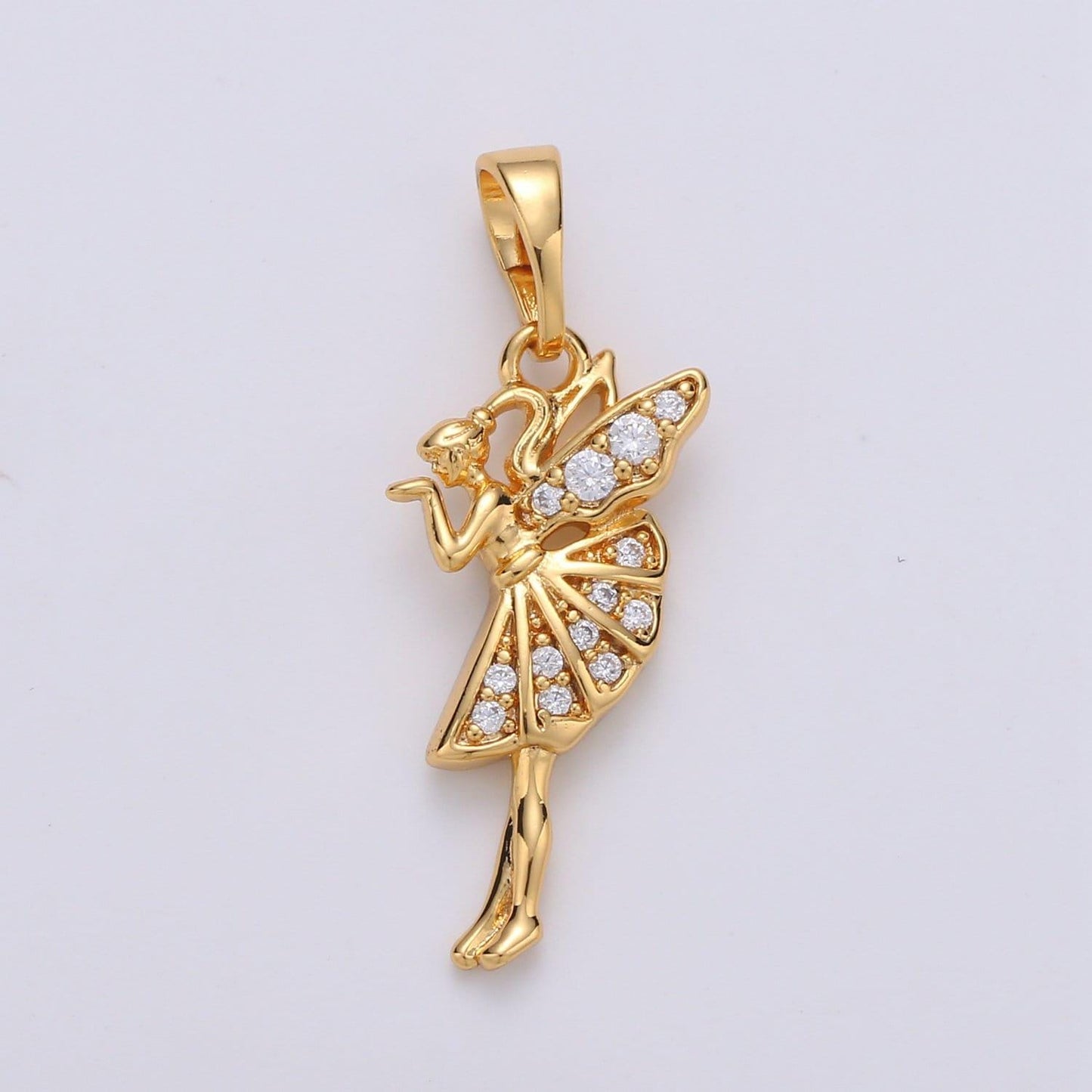 24k gold angel pendant, fairy charm, micro pave cubic mini pendant, dainty beautiful jewelry bracelet earring necklace, pdgf-1939