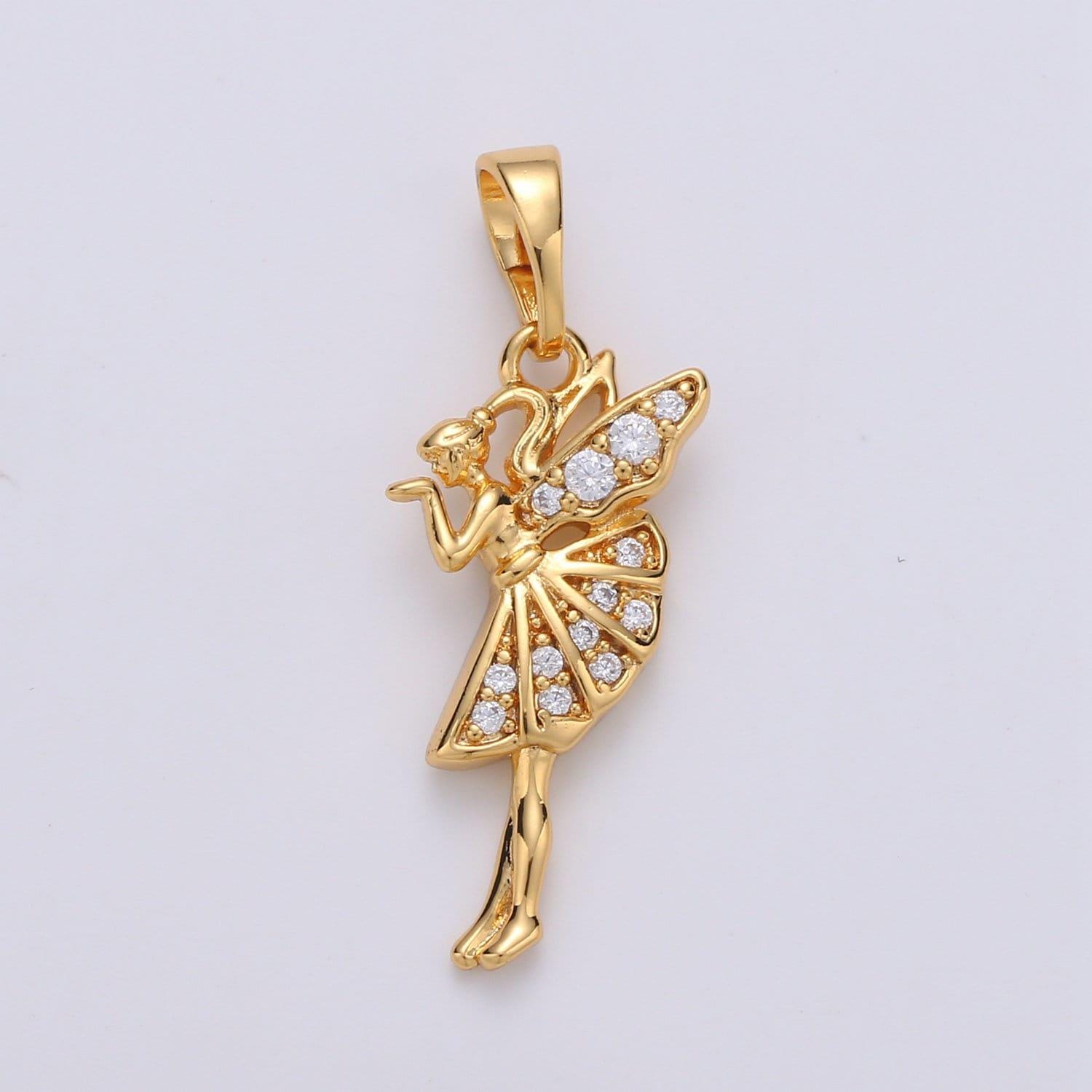 24k gold angel pendant, fairy charm, micro pave cubic mini pendant, dainty beautiful jewelry bracelet earring necklace, pdgf-1939