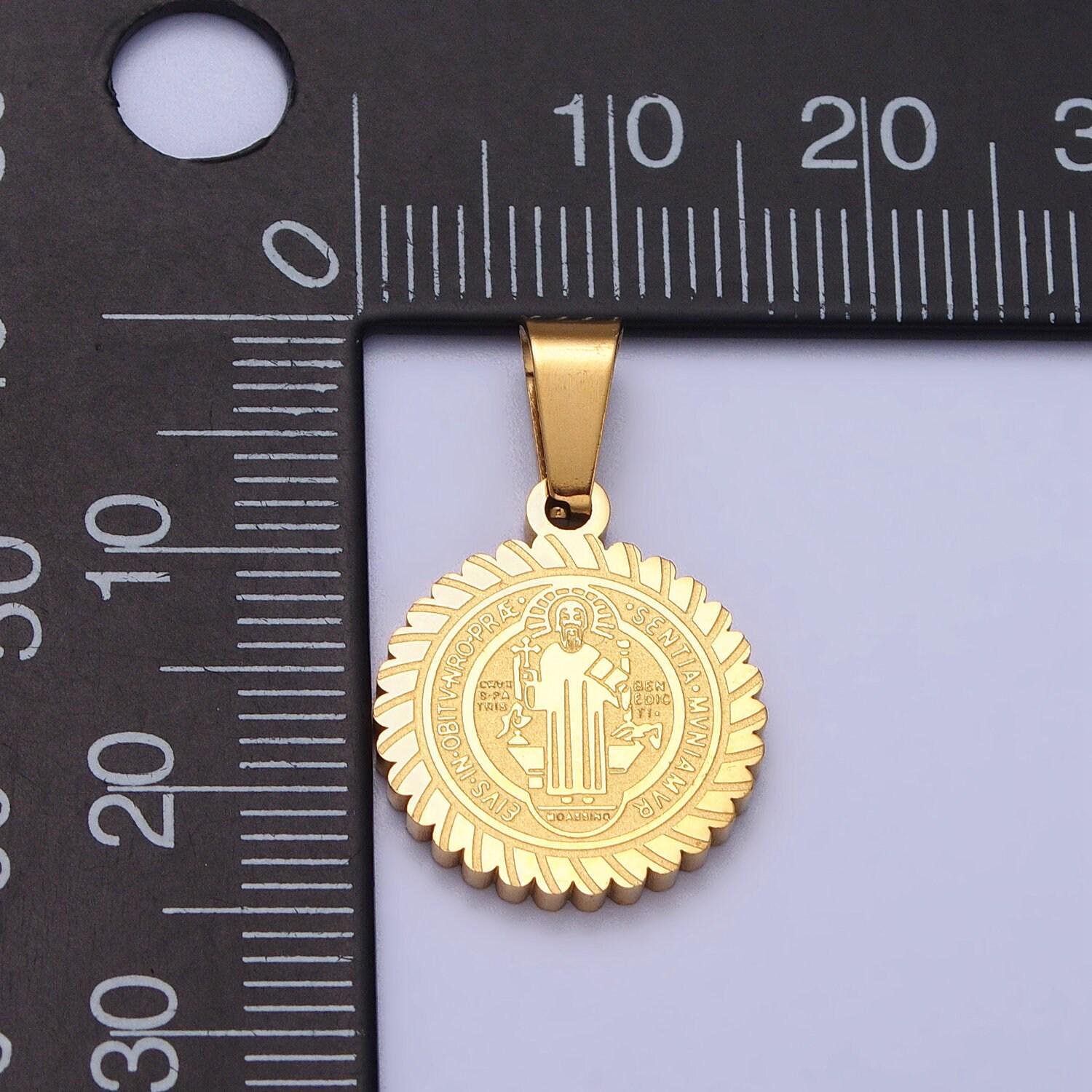 Dainty st benedict medal stainless steel gold religious pendant men women, saint benedict pendant charm double sided j664