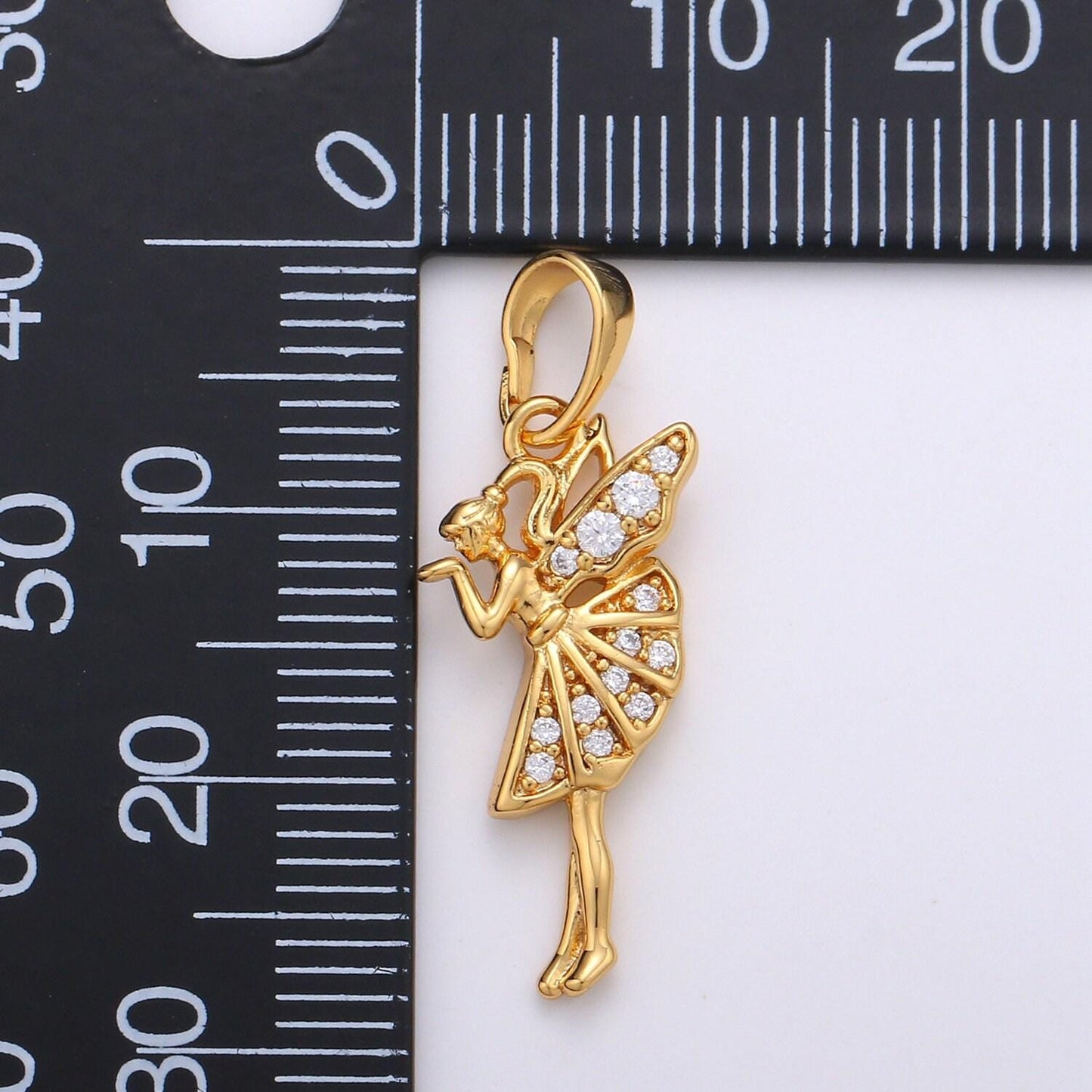 24k gold angel pendant, fairy charm, micro pave cubic mini pendant, dainty beautiful jewelry bracelet earring necklace, pdgf-1939
