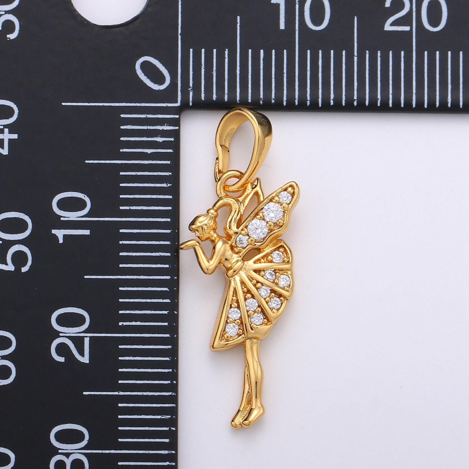 24k gold angel pendant, fairy charm, micro pave cubic mini pendant, dainty beautiful jewelry bracelet earring necklace, pdgf-1939