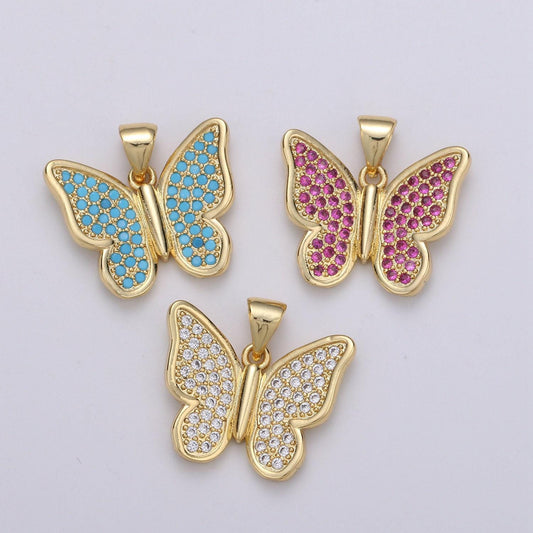 1pc gold micro pave cz butterfly pendant charm, micro pave cz butterfly pendant charm, gold filledcluster cz pendant j-63,j-64,j65
