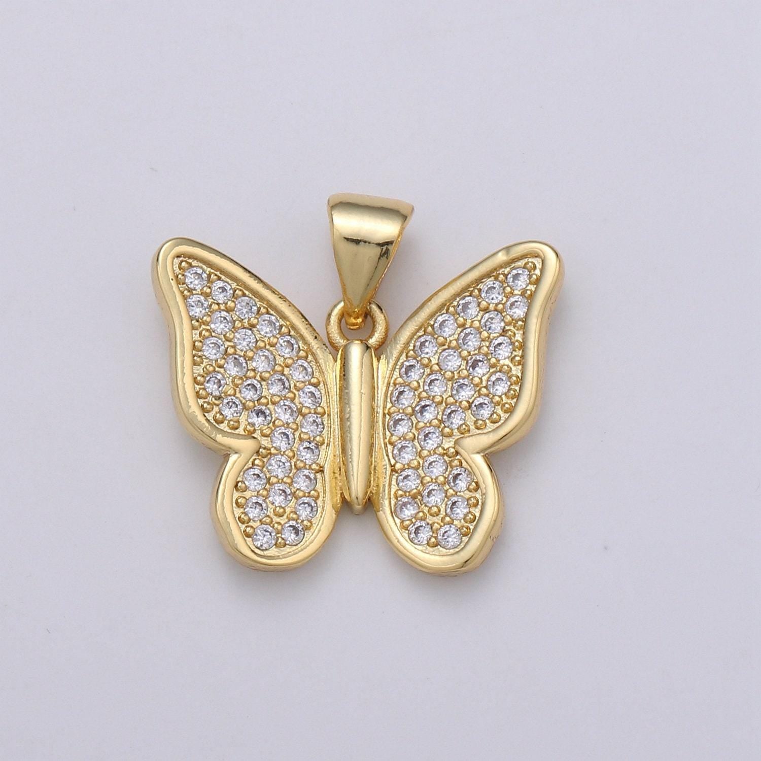 1pc gold micro pave cz butterfly pendant charm, micro pave cz butterfly pendant charm, gold filledcluster cz pendant j-63,j-64,j65