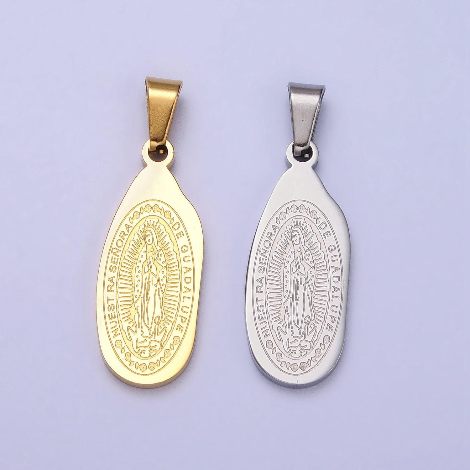 Gold virgin mary lady guadalupe statement religious jewelry unisex pendant stainless steel medallion pendant j613