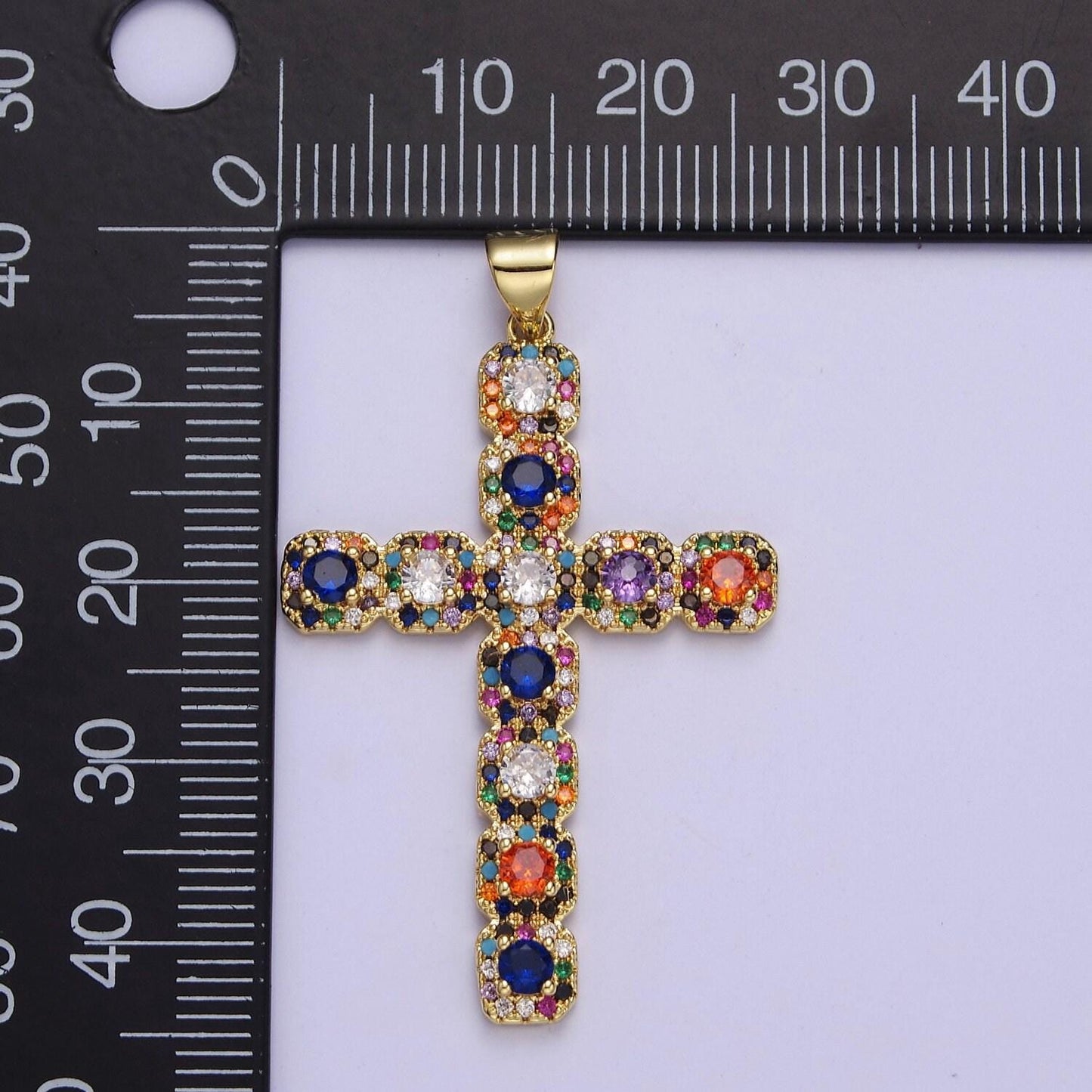 Grand multicolor cross pendant, religious rosary jewelry supply for diy necklace making j617