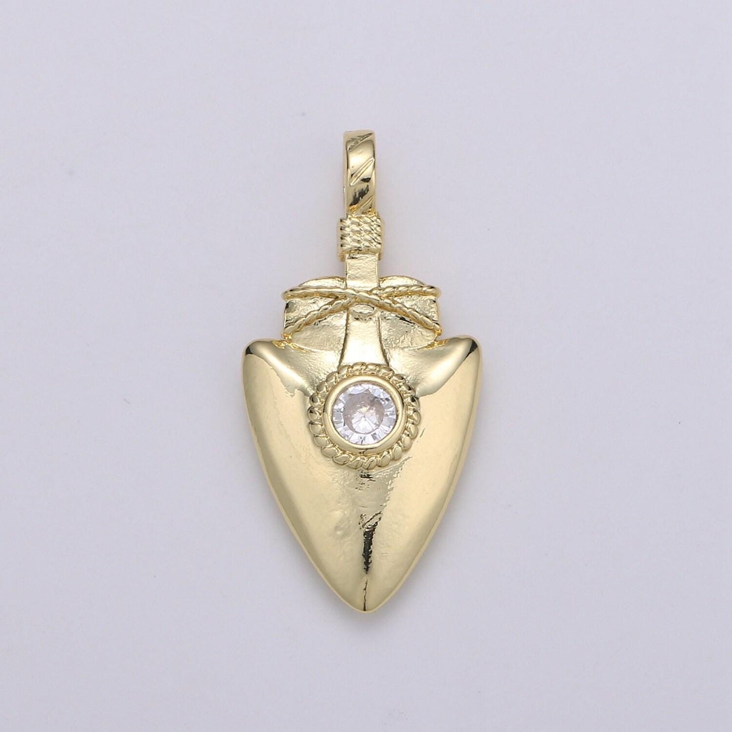1pc 14k gold solitarire cz shield charm, cubic zirconia shield pendant charm, charm, for diy jewelry, j-61