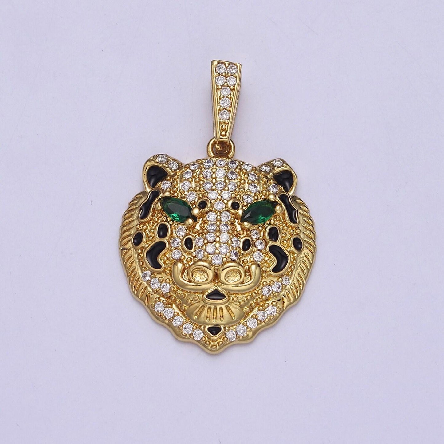 Dainty gold lion head pendant with clear micro pave cz stone j-605