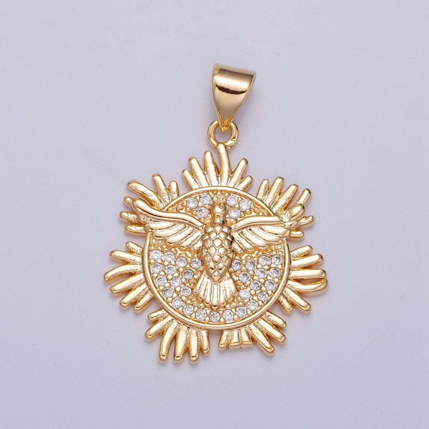 16k gold filled holy spirit pendant, first holy communion dove gold pendant, christian jewelry, religious medals | j-597