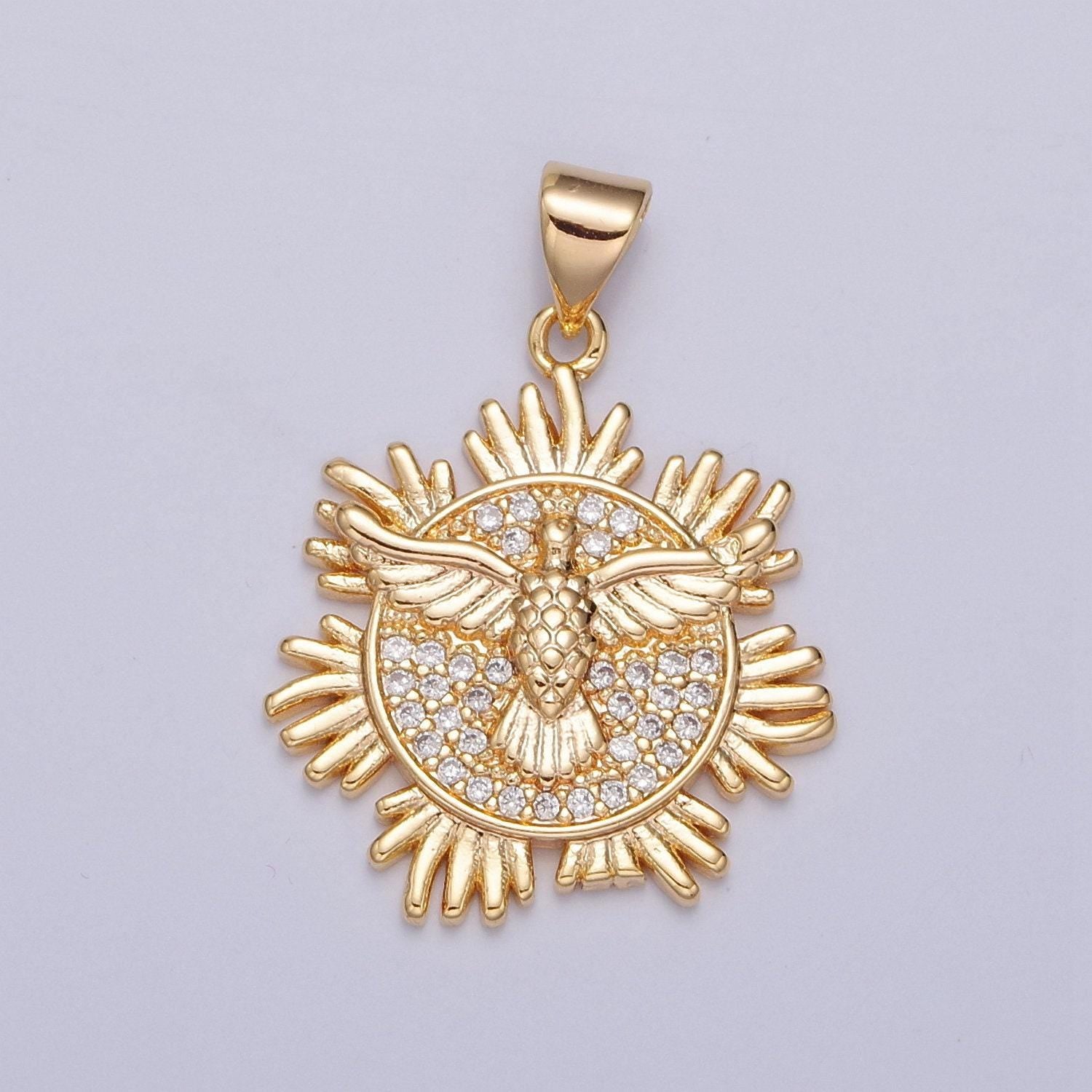 16k gold filled holy spirit pendant, first holy communion dove gold pendant, christian jewelry, religious medals | j-597