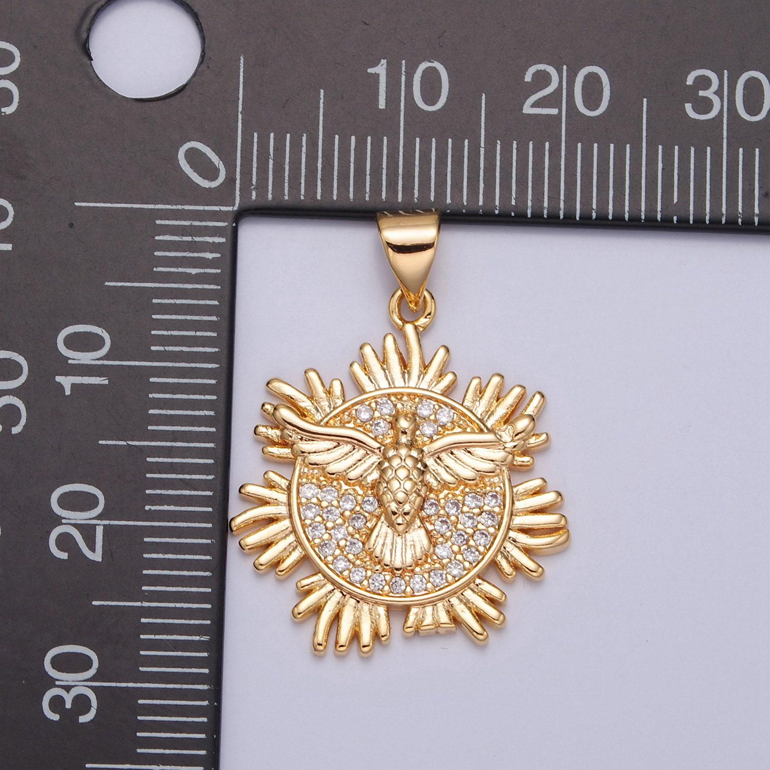 16k gold filled holy spirit pendant, first holy communion dove gold pendant, christian jewelry, religious medals | j-597