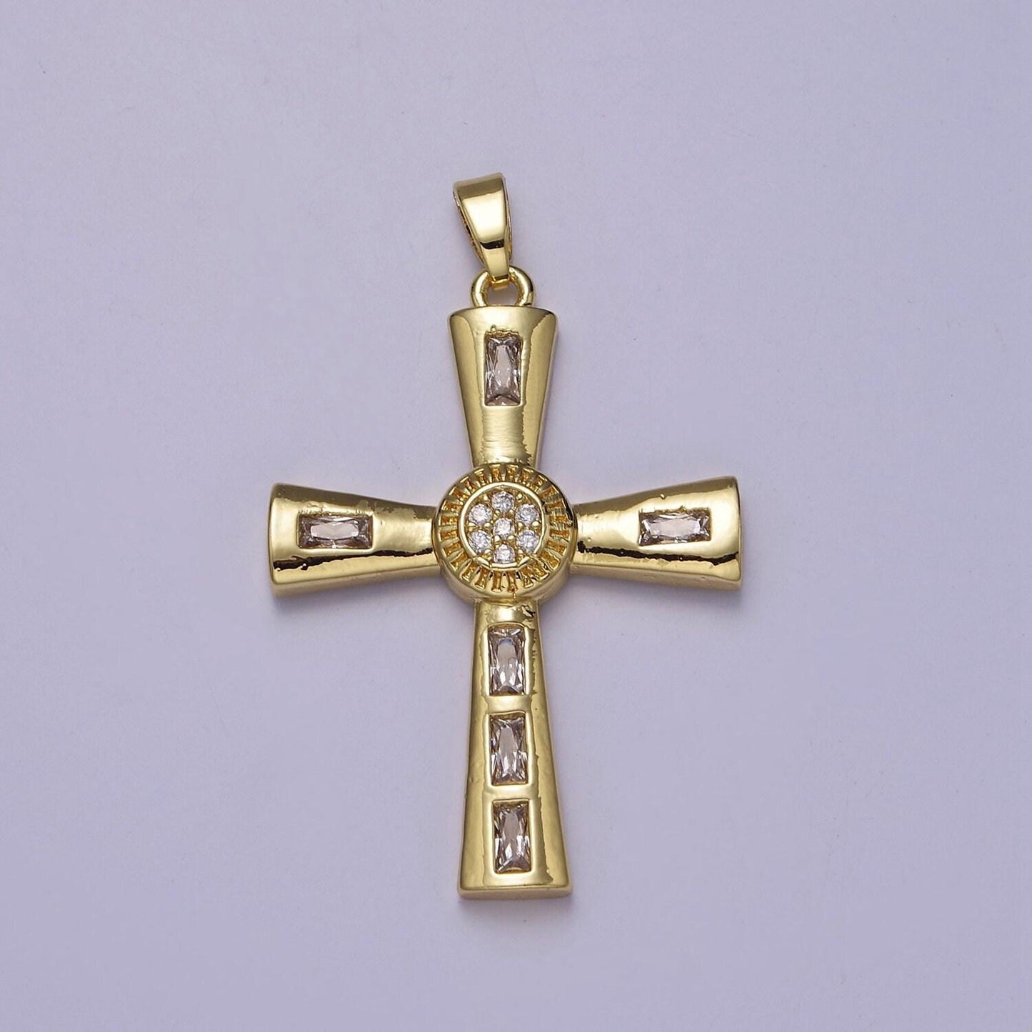 Gold multicolor/clear baguette cubic zirconia cz religious cross pendant charm for jewelry necklace making, j-593 j-594