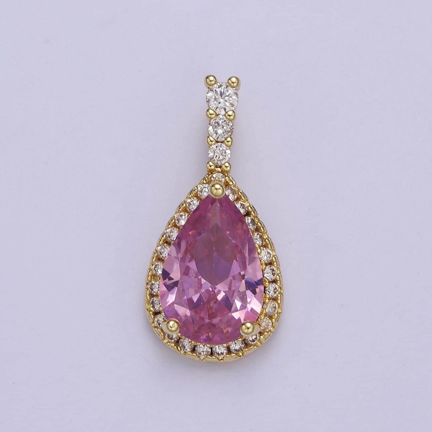 Gold micro pave teardrop pink, clear, black cubic zirconia cz pendant charm for jewelry necklace making, j-562