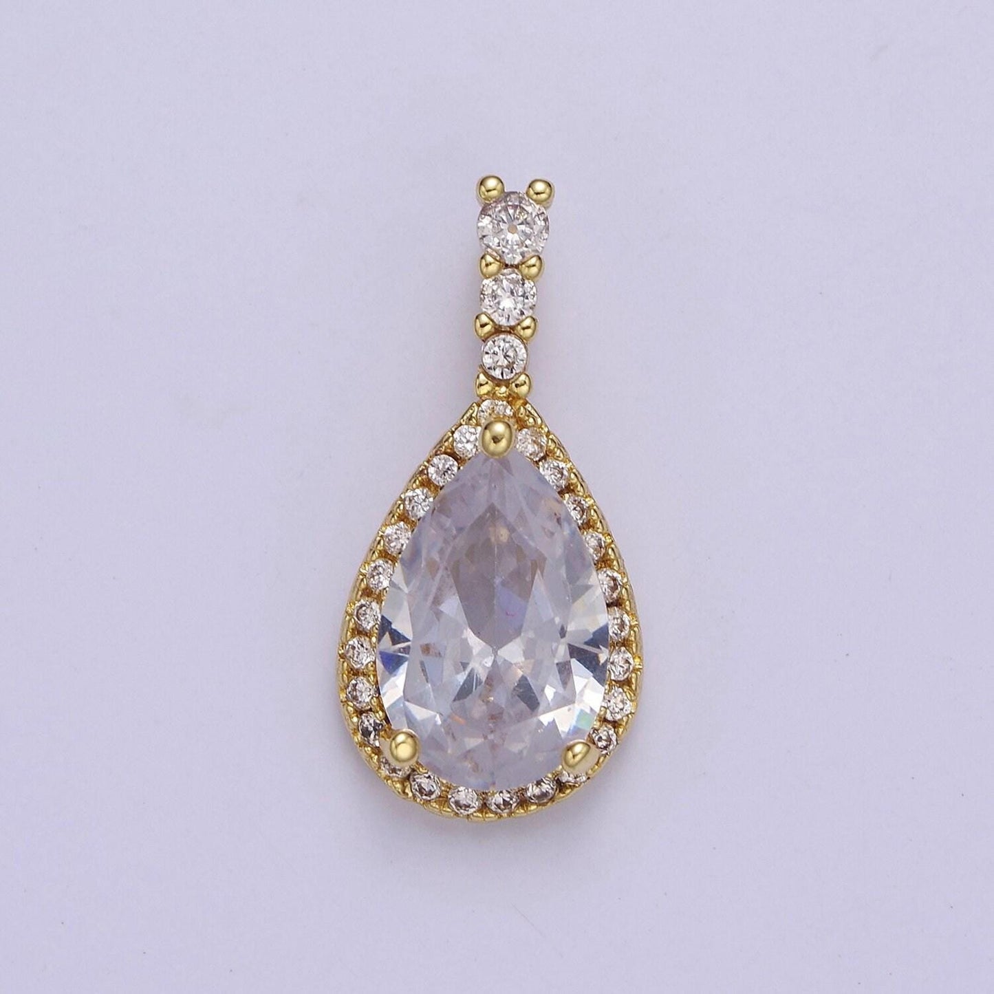Gold micro pave teardrop pink, clear, black cubic zirconia cz pendant charm for jewelry necklace making, j-562