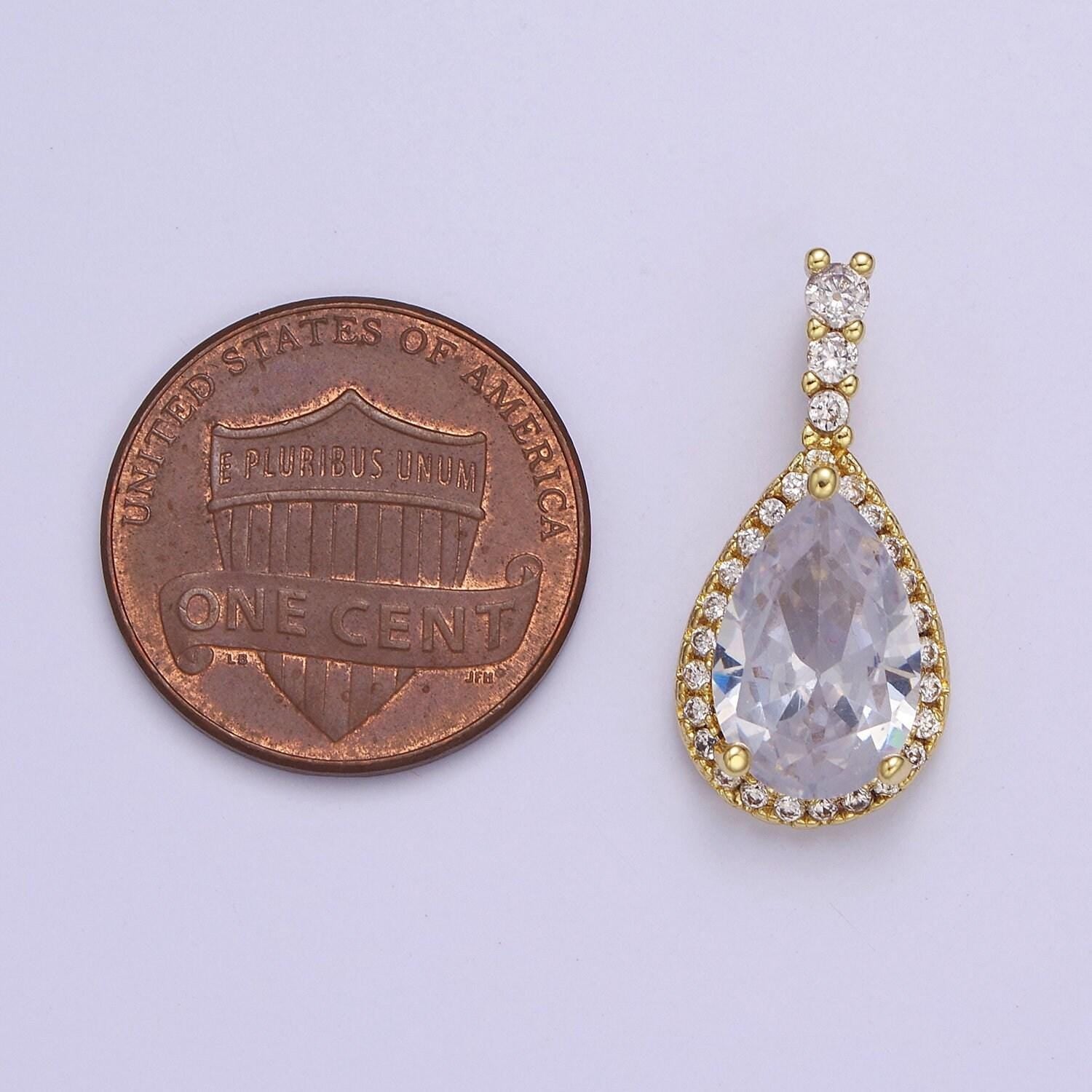 Gold micro pave teardrop pink, clear, black cubic zirconia cz pendant charm for jewelry necklace making, j-562