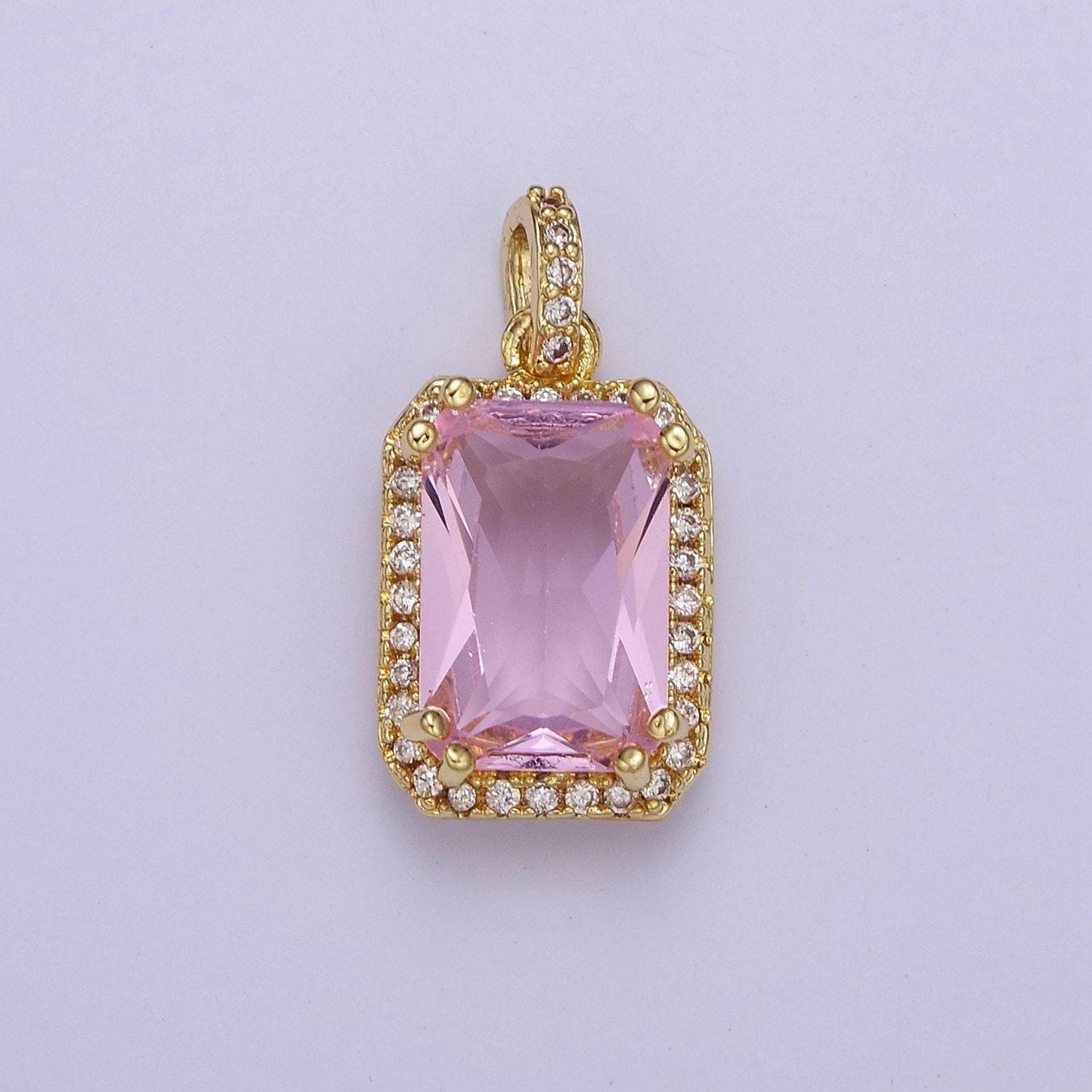 Gold micro pave baby pink baguette cubic zirconia pendant for jewelry necklace making, j-530