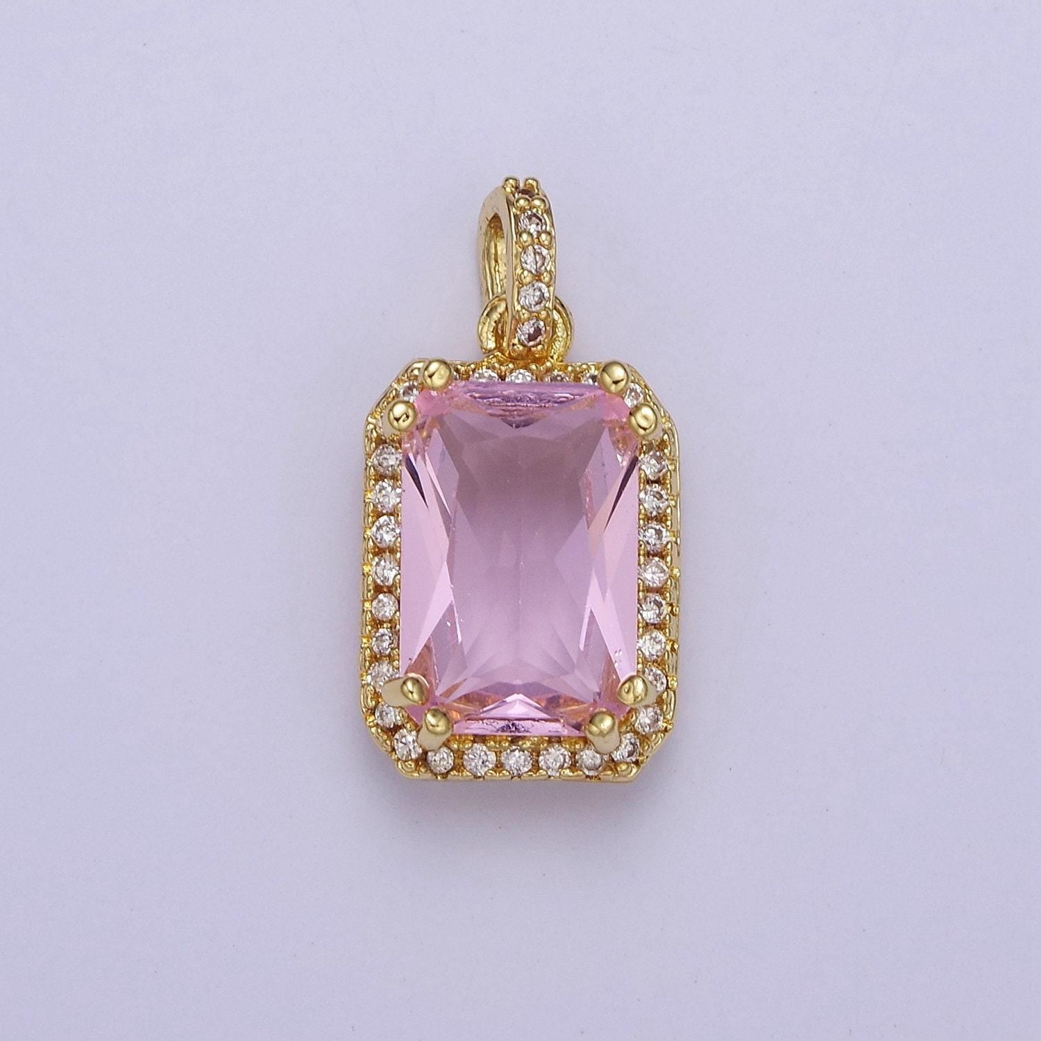 Gold micro pave baby pink baguette cubic zirconia pendant for jewelry necklace making, j-530