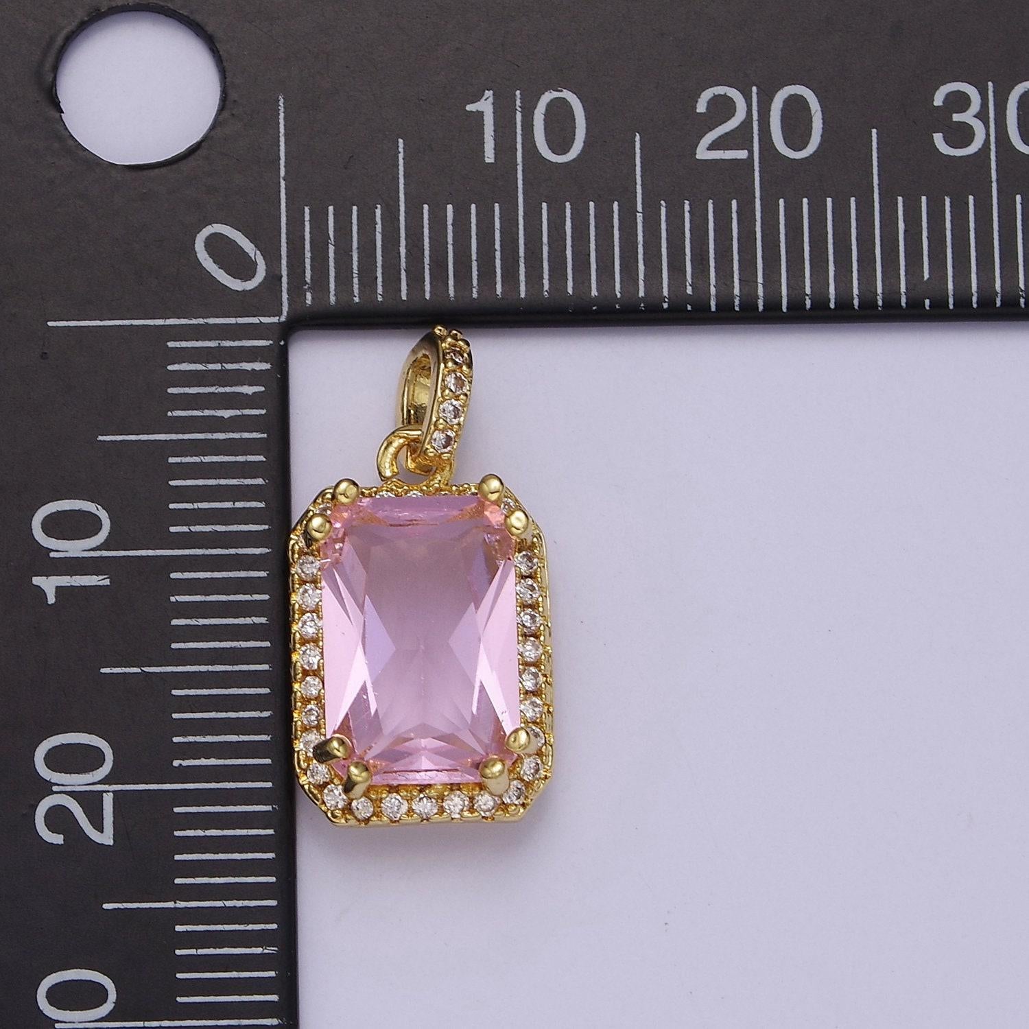 Gold micro pave baby pink baguette cubic zirconia pendant for jewelry necklace making, j-530