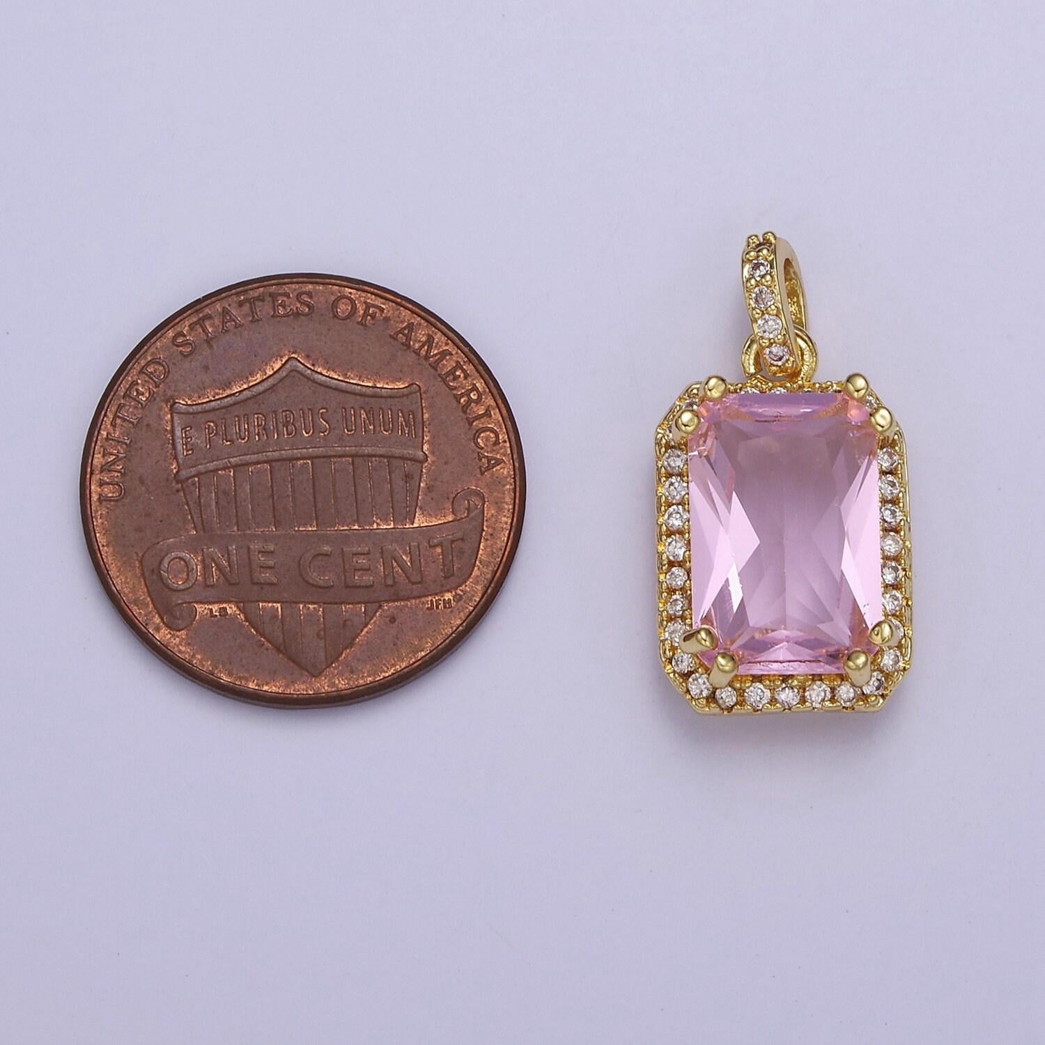 Gold micro pave baby pink baguette cubic zirconia pendant for jewelry necklace making, j-530