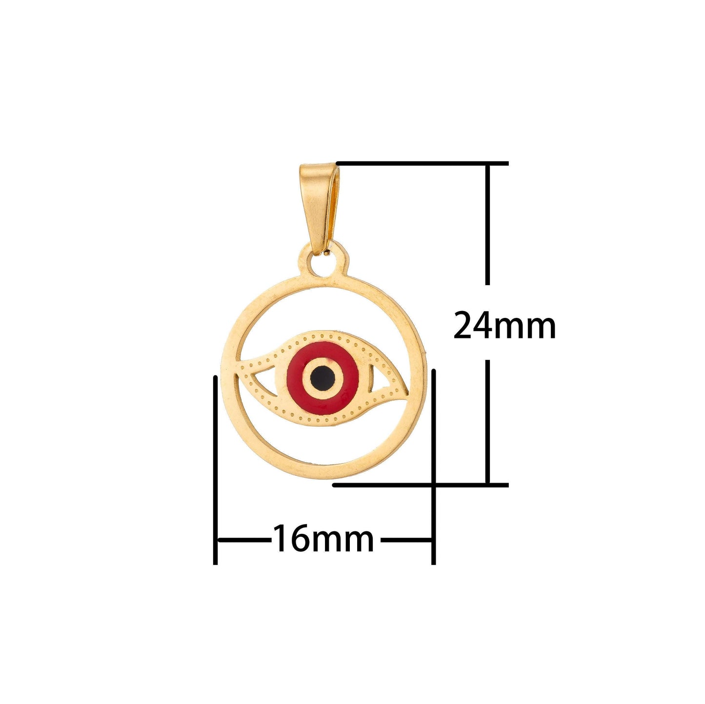 Stainless steel red evil eye charm pendant with bails spiritual protection amulet necklace findings for jewelry making j-552