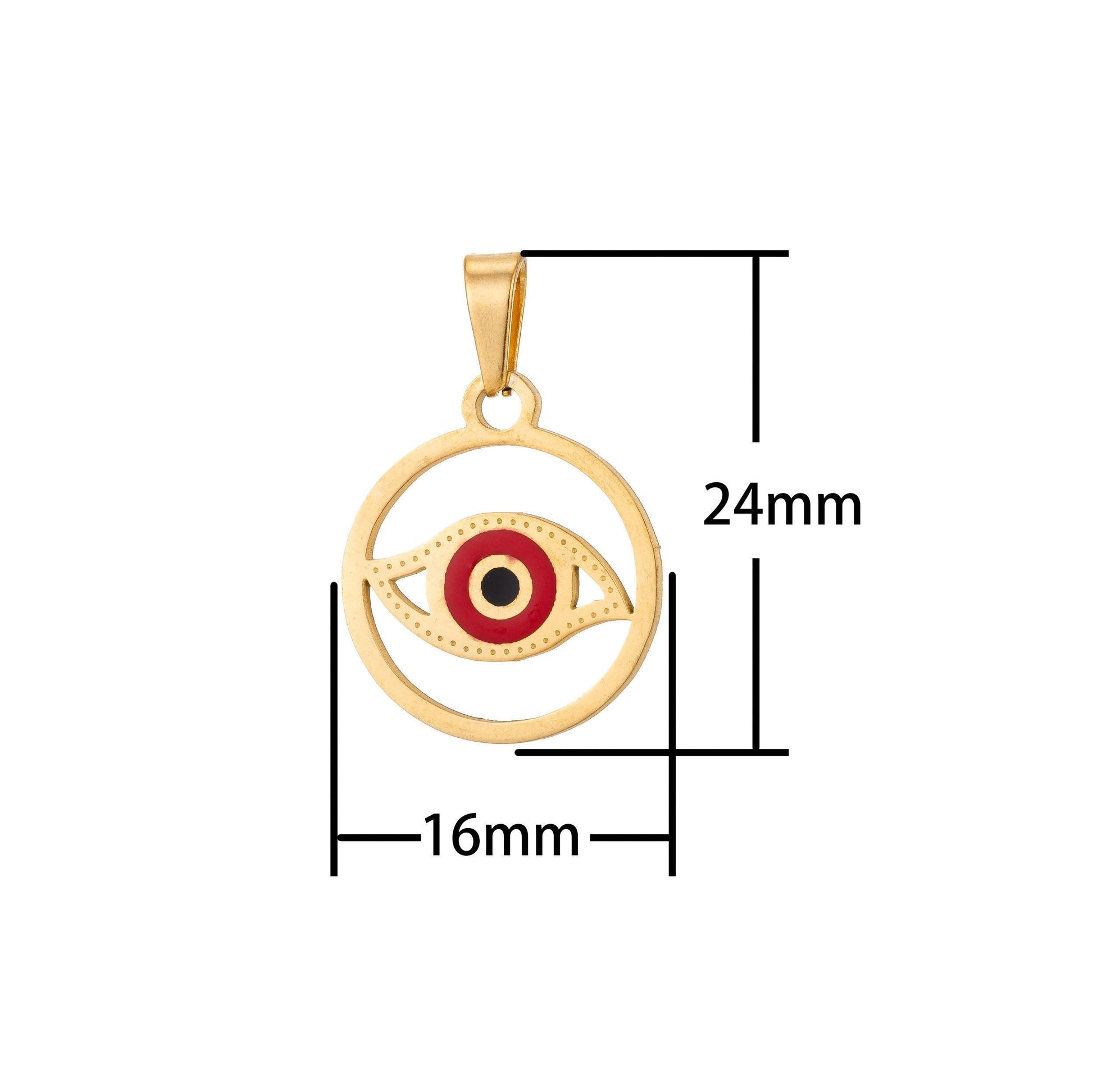 Stainless steel red evil eye charm pendant with bails spiritual protection amulet necklace findings for jewelry making j-552