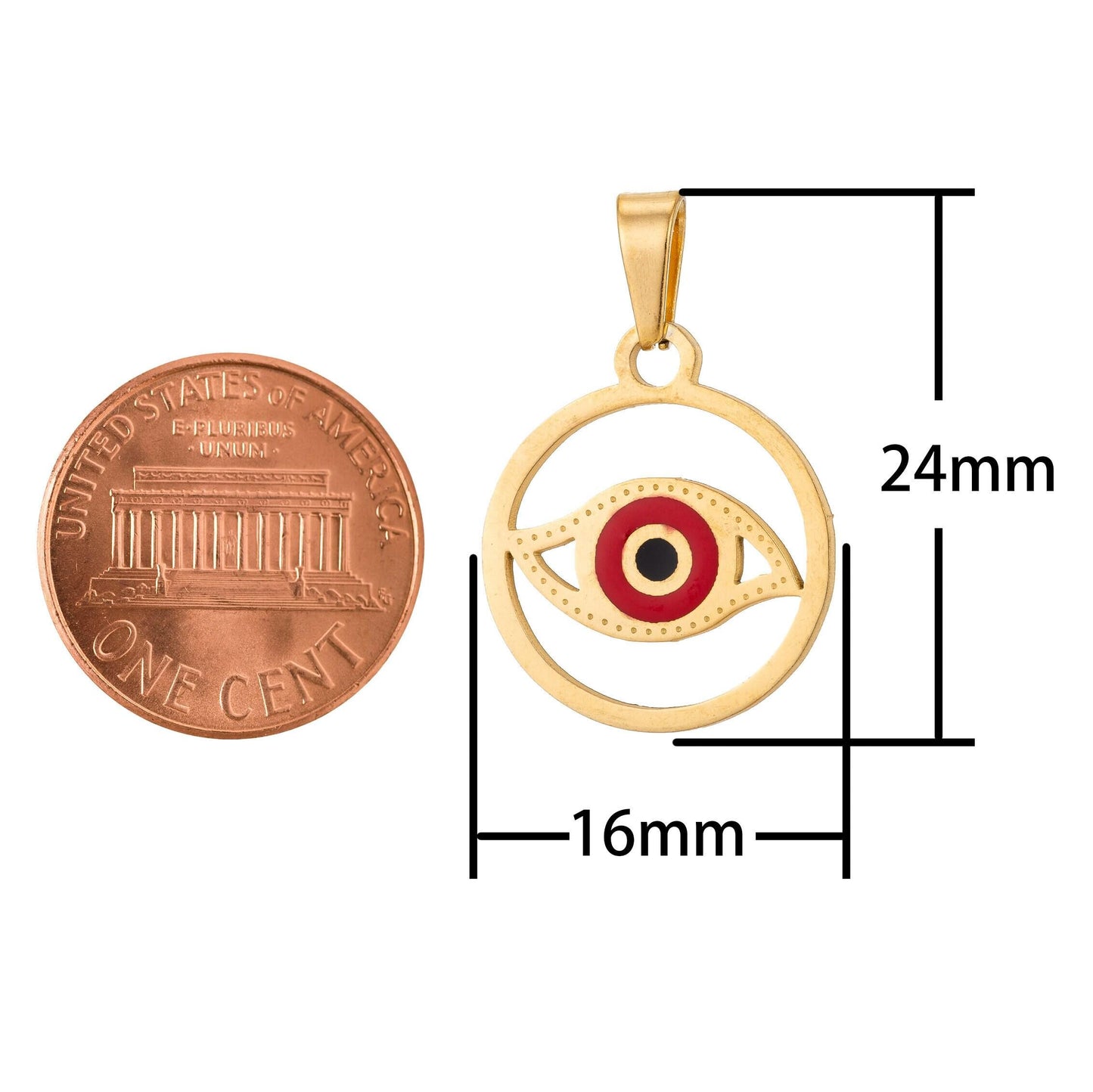 Stainless steel red evil eye charm pendant with bails spiritual protection amulet necklace findings for jewelry making j-552