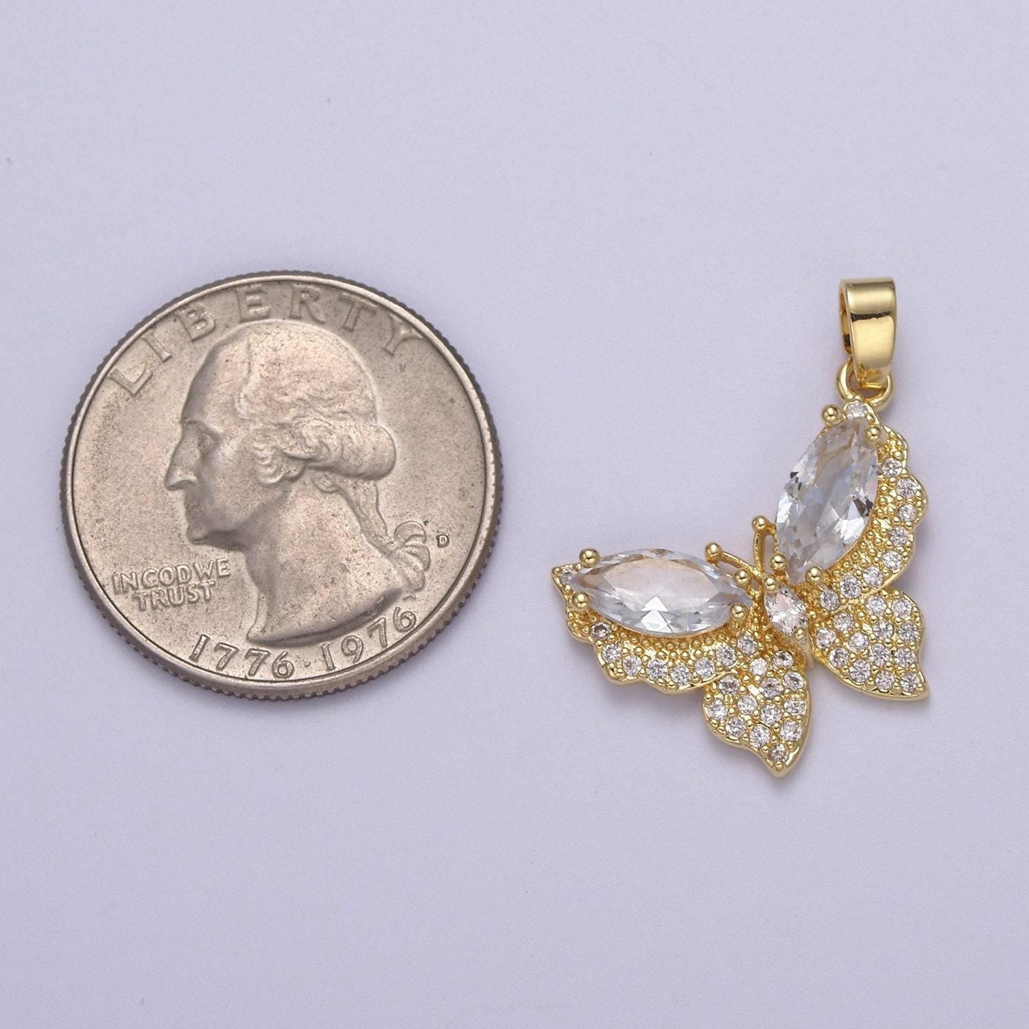 Gold filled clear cz micro pave butterfly shape pendant, 24k gold filled butterfly charm j-519