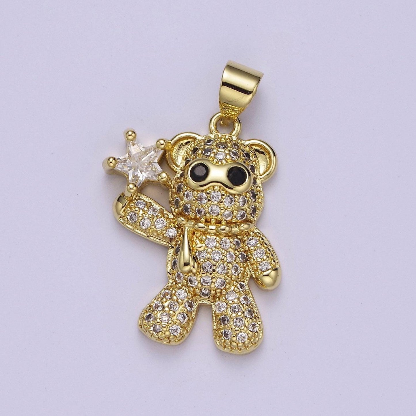 Cubic yellow gold bear charms star teddy bear pendant for diy jewelry supply j-510