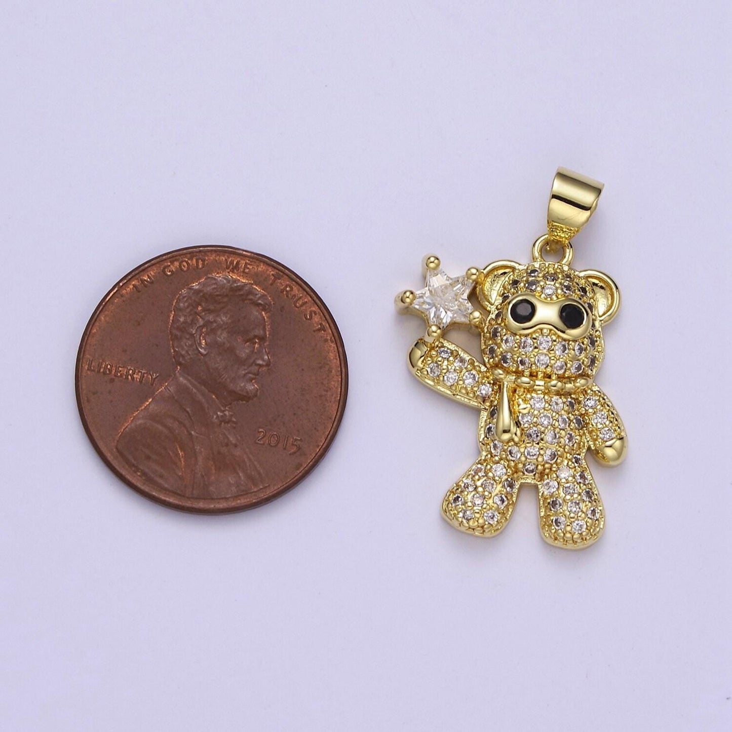 Cubic yellow gold bear charms star teddy bear pendant for diy jewelry supply j-510