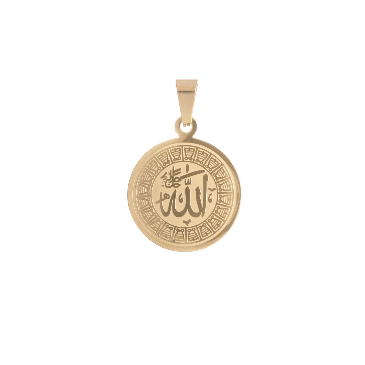 Gold stainless steel religious pendant, islam, moslem, allah, arabic word, bails findings for earring necklace jewelry making supplies j-478