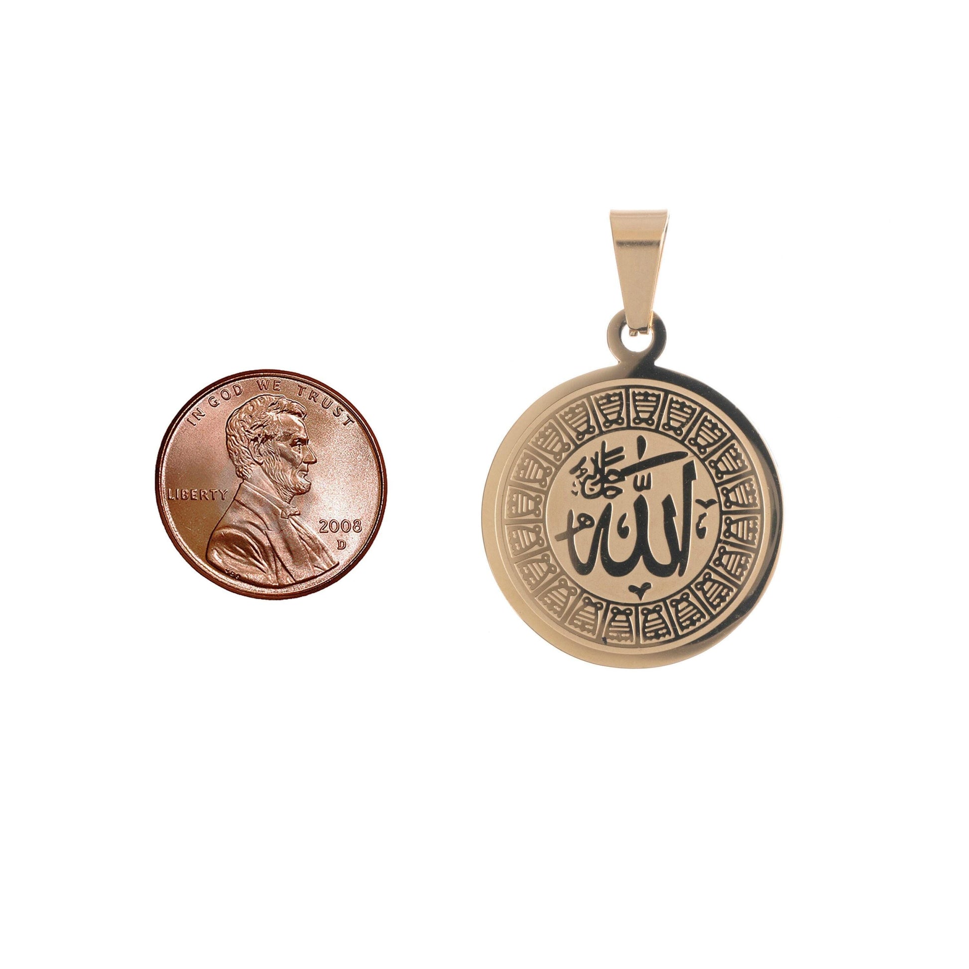 Gold stainless steel religious pendant, islam, moslem, allah, arabic word, bails findings for earring necklace jewelry making supplies j-478