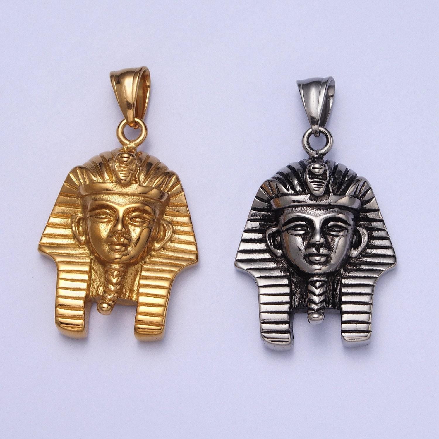 Gold pharaoh head pendant big heavy hard egyptian king tut necklace charm for jewelry making supply j448