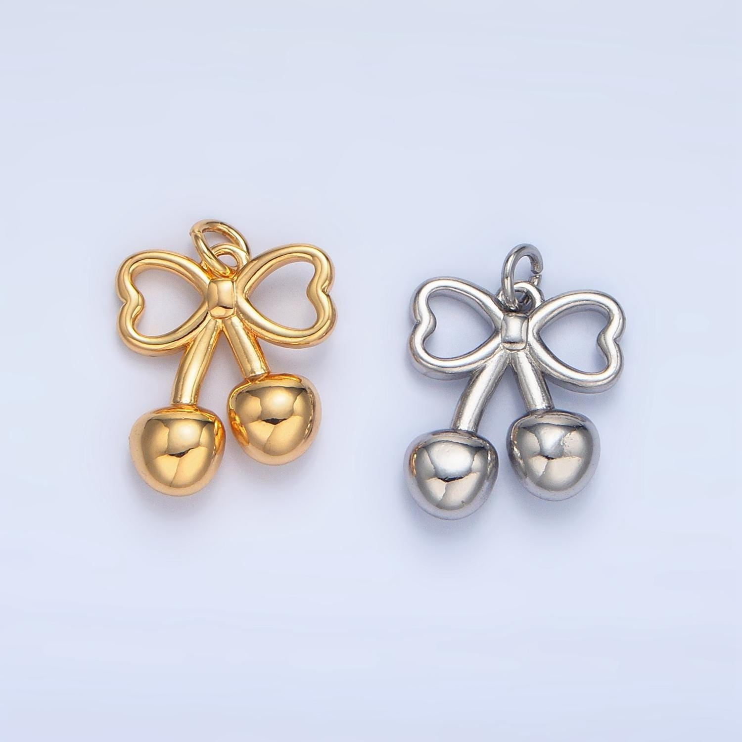 Dainty 24k gold filled cute ribbon bow charm for bracelet necklace earring component add-on charm cherry inispired | n1345