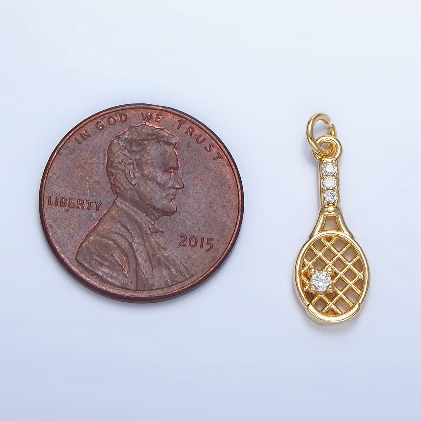 Cz micro paved tennis racket sports 24k gold filled charm | x-855